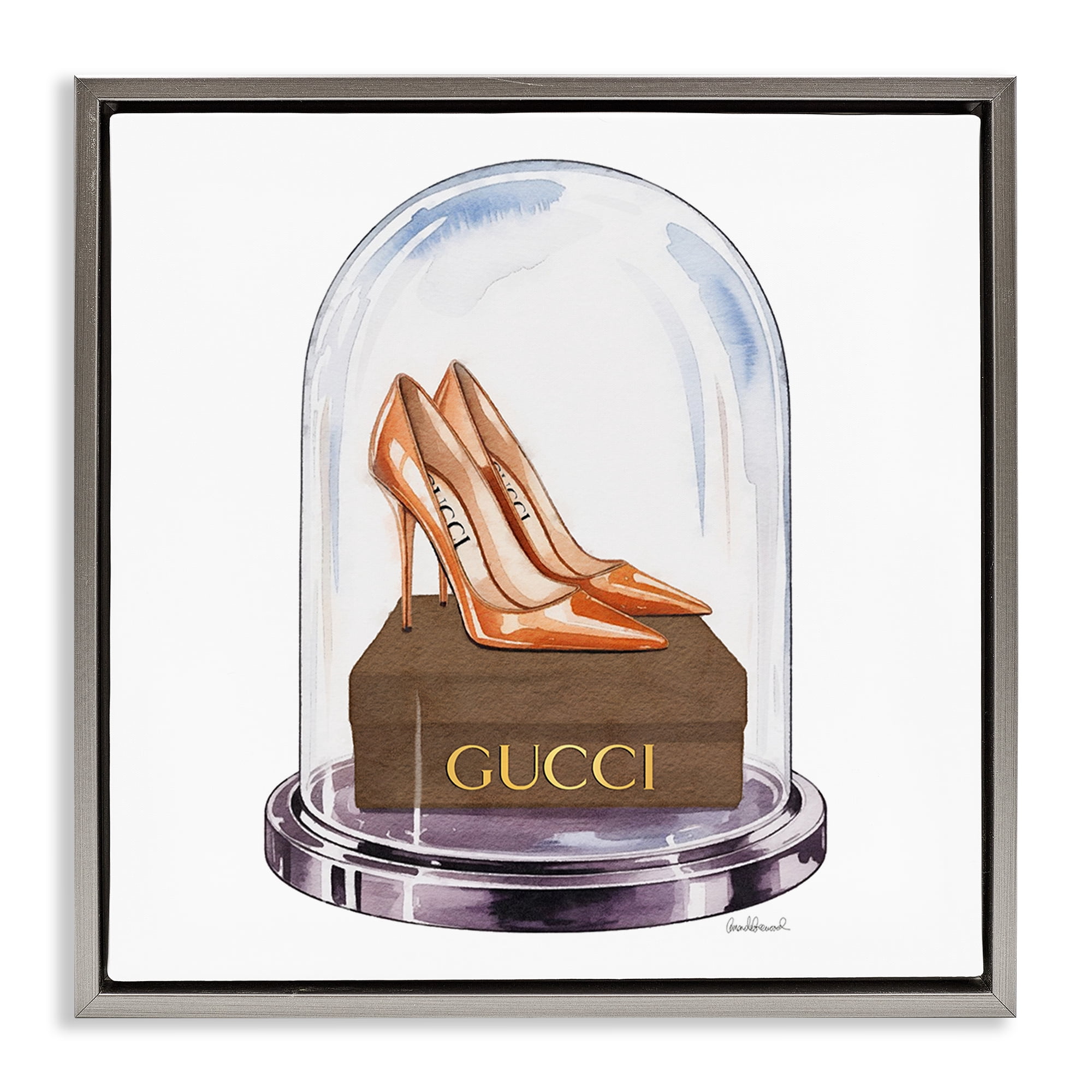 Stupell Industries Satin Heels in Bell Jar Gray Framed Floater Canvas Wall Art, design by Amanda Greenwood