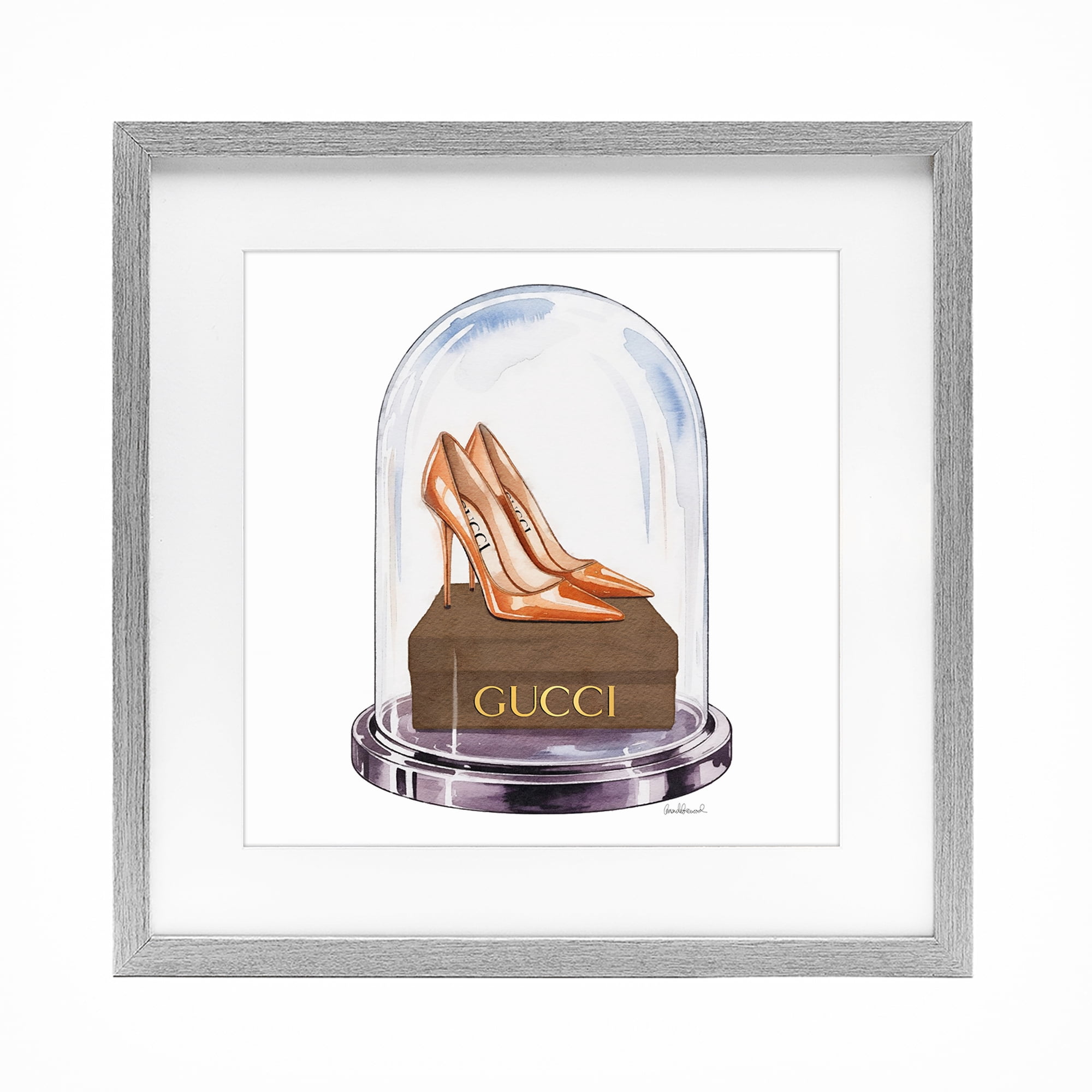 Stupell Industries Satin Heels in Bell Jar Gray Framed Print Under Glass, design by Amanda Greenwood