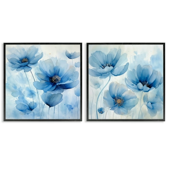 Stupell Industries Saturated Blue Blossoms Plants & Flowers Painting Black Framed Art Print Wall Art, 12 x 12, Set of 2