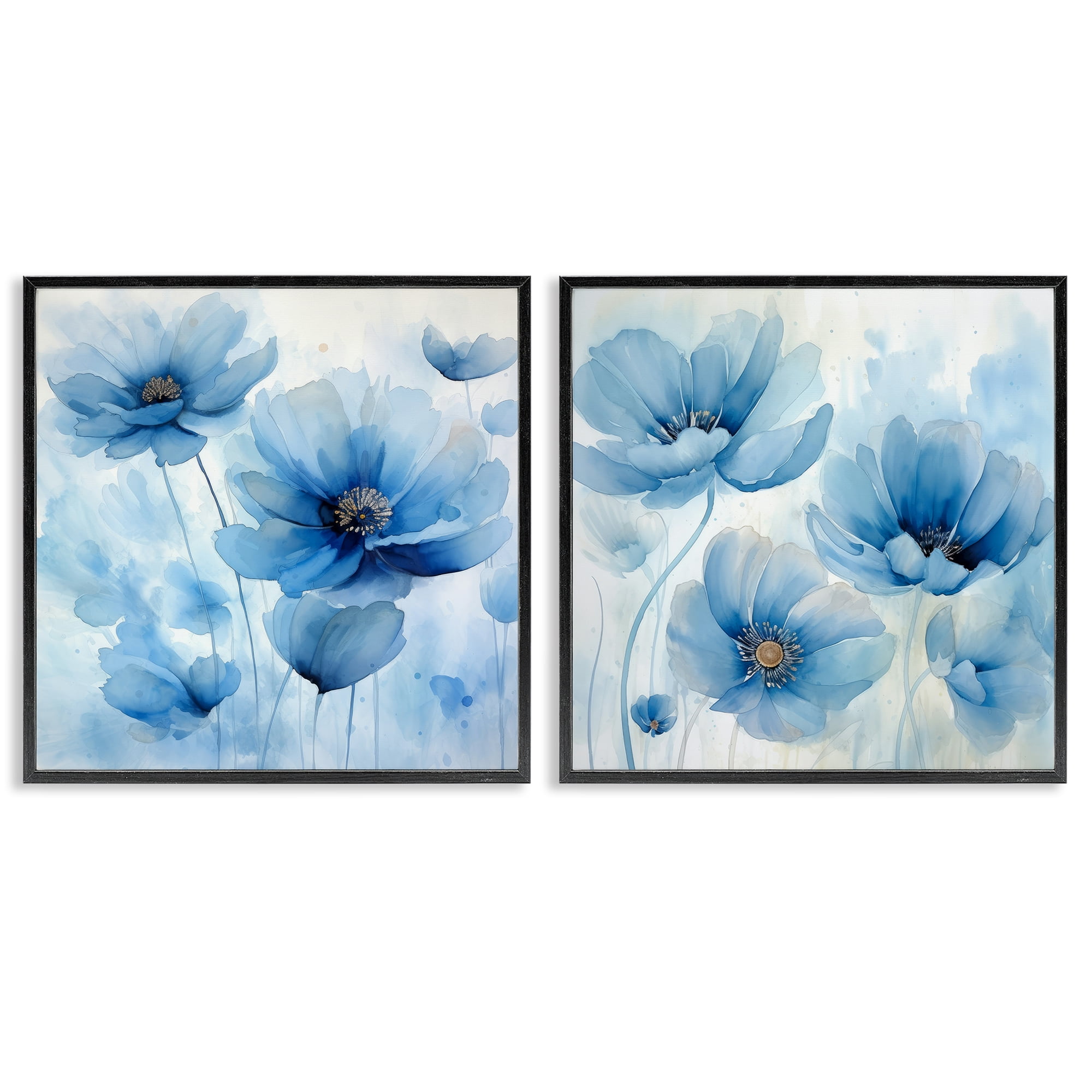 Stupell Industries Saturated Blue Blossoms Plants & Flowers Painting Black Framed Art Print Wall Art, 17 x 17, Set of 2