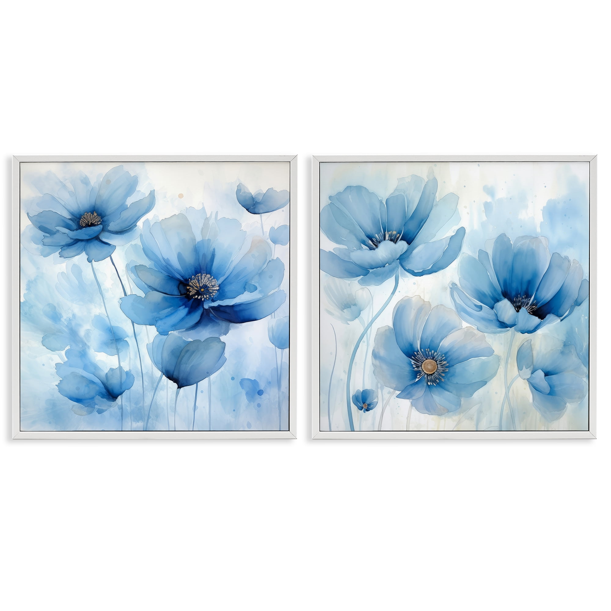 Stupell Industries Saturated Blue Blossoms Plants & Flowers Painting White Framed Art Print Wall Art, 17 x 17, Set of 2