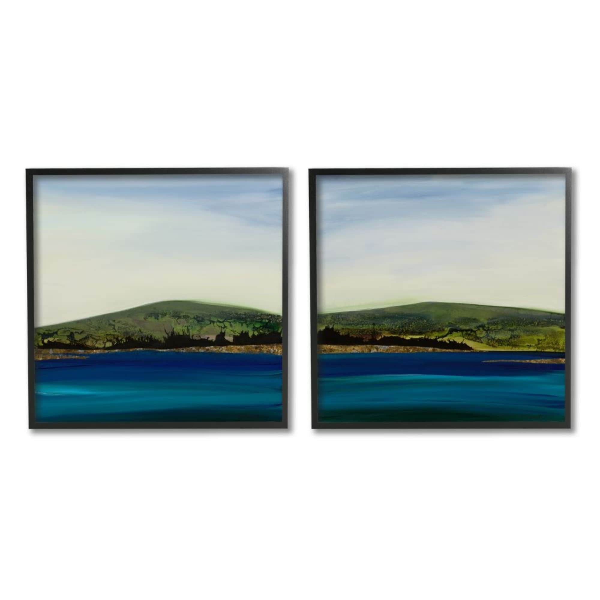 Stupell Industries Saturated Coastal Landscape Rolling Green Hills Design by Third and Wall, 2 Piece, 12" x 12", Black Framed