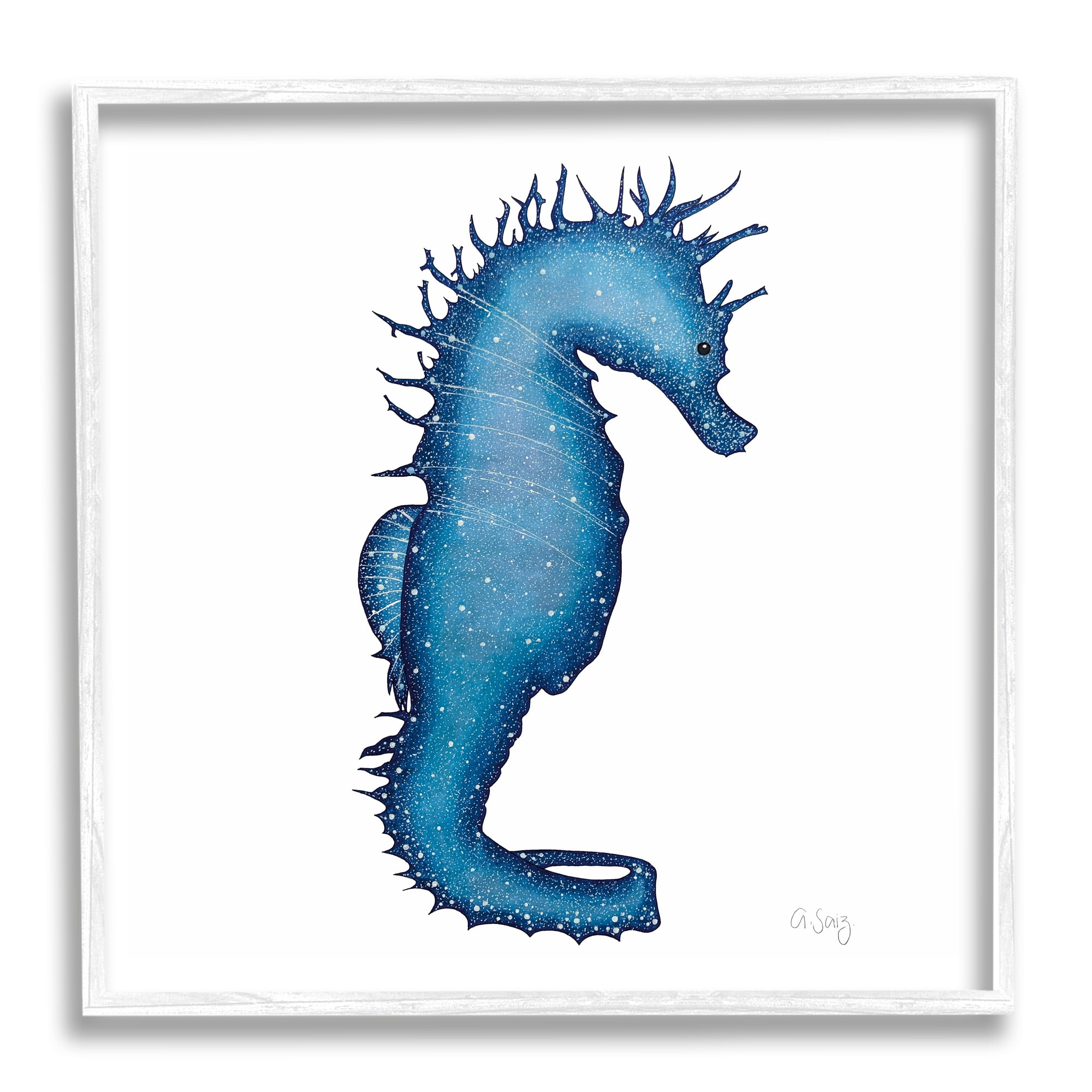 Stupell Industries Saturated Seahorse Blue Speckled Stars Sea Life Framed Wall Art, 12 x 12, Design by Ale Saiz Studio