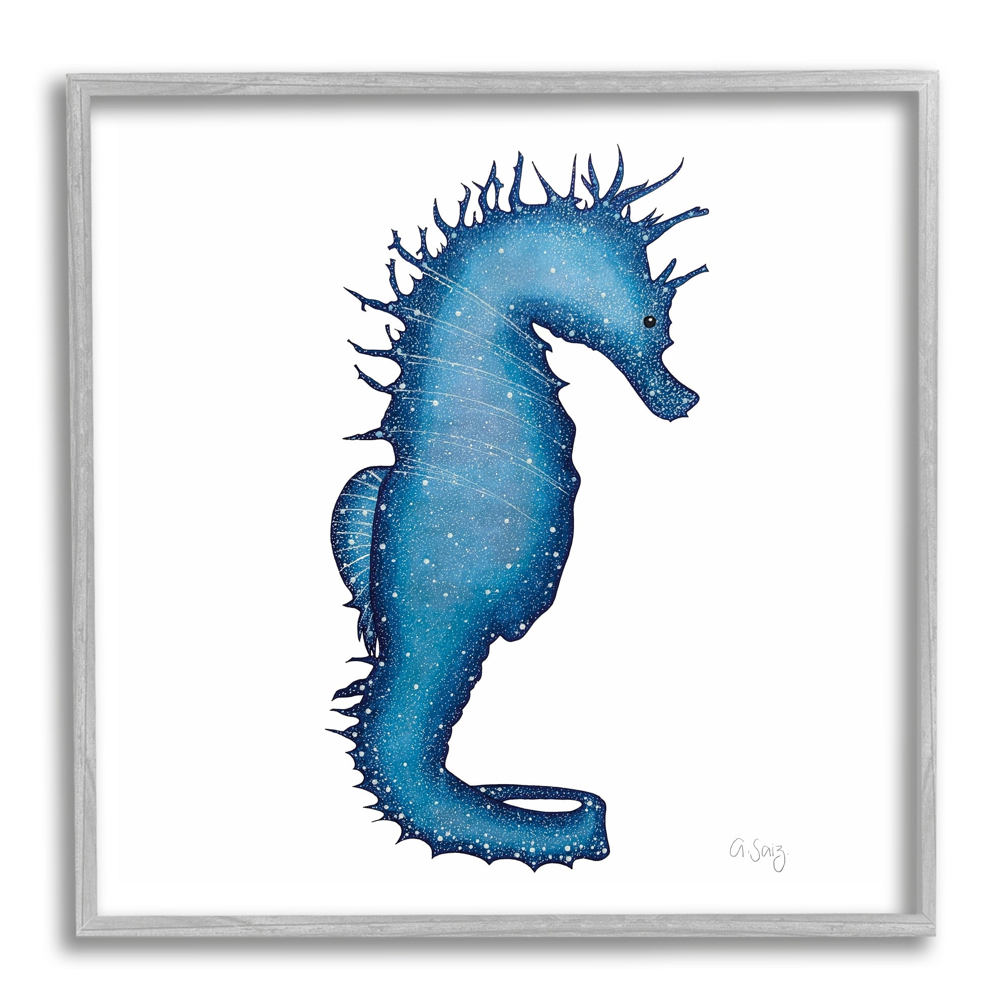 Stupell Industries Saturated Seahorse Blue Speckled Stars Sea Life Framed Wall Art, 12 x 12, Design by Ale Saiz Studio