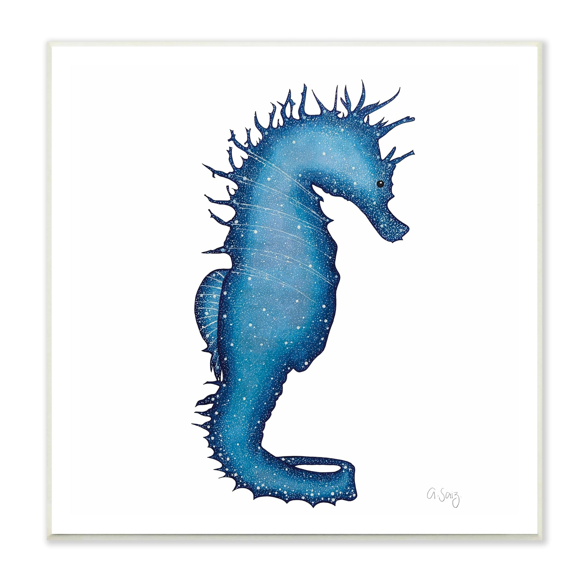 Stupell Industries Saturated Seahorse Blue Speckled Stars Sea Life Wood Wall Art, 12 x 12, Design by Ale Saiz Studio