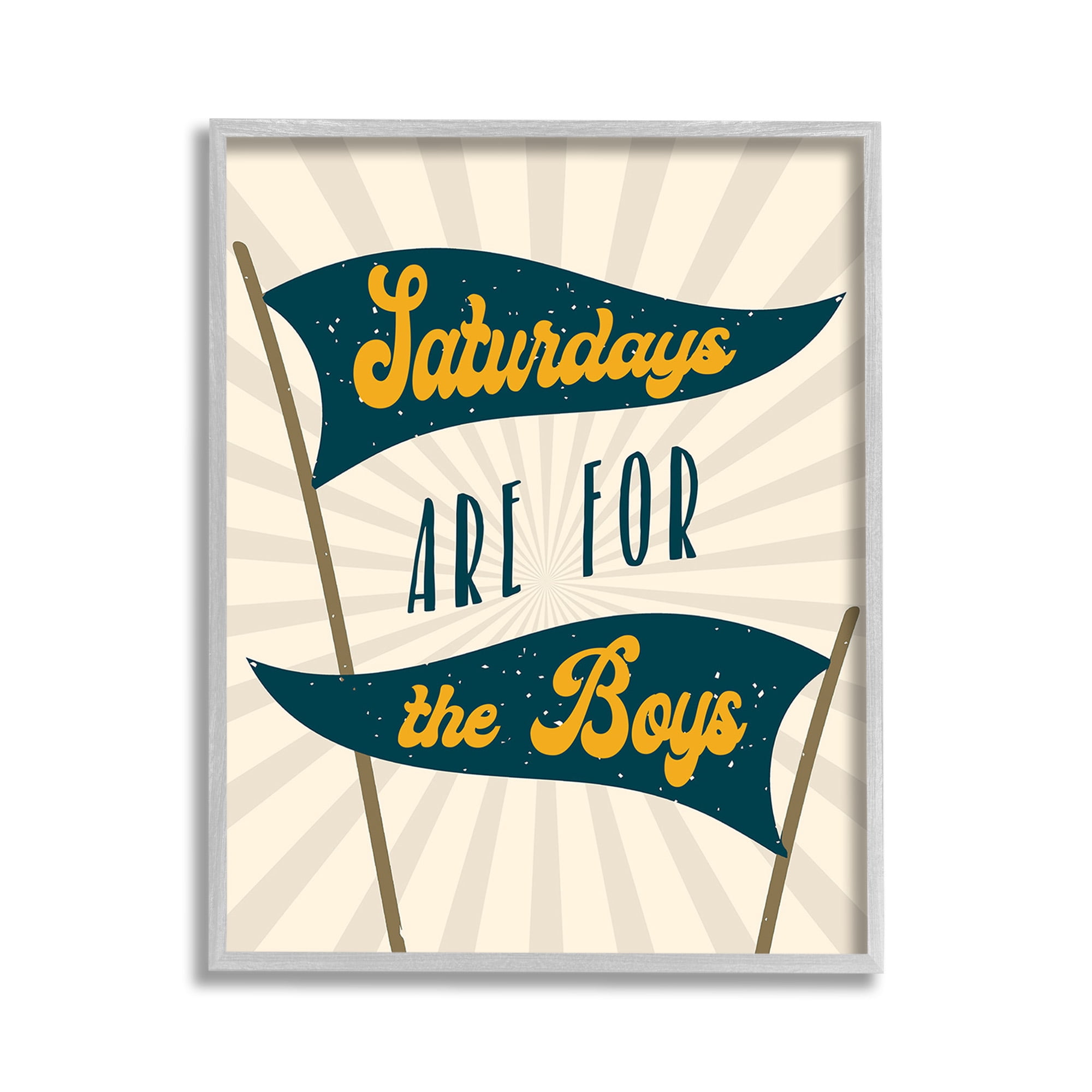 Stupell Industries Saturdays For Boys Typography Painting Gray Framed Art Print Wall Art, 11 x 14