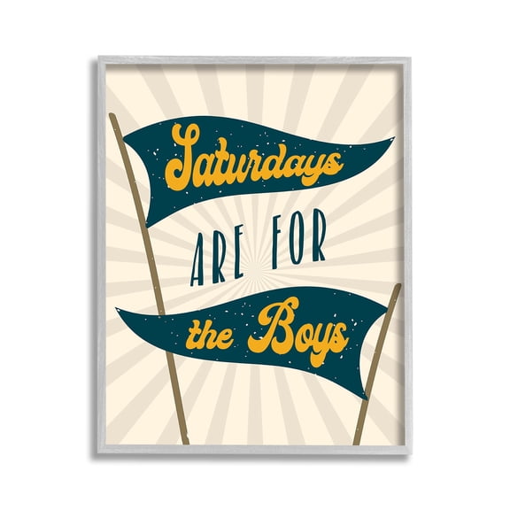 Stupell Industries Saturdays For Boys Typography Painting Gray Framed Art Print Wall Art, 11 x 14