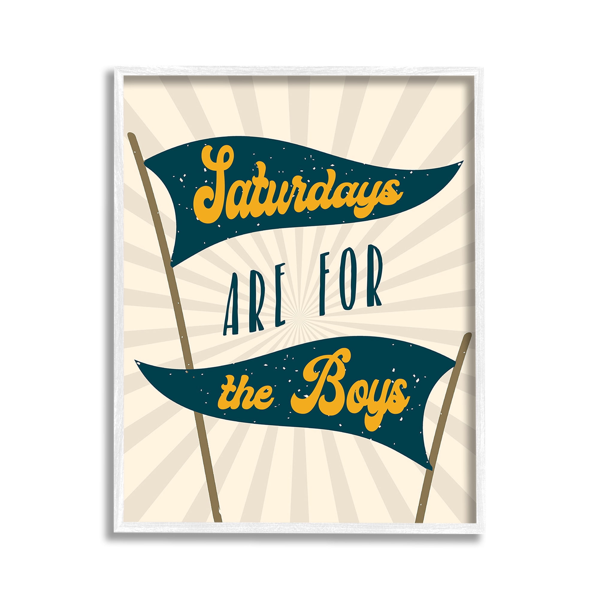 Stupell Industries Saturdays For Boys Typography Painting White Framed Art Print Wall Art, 11 x 14