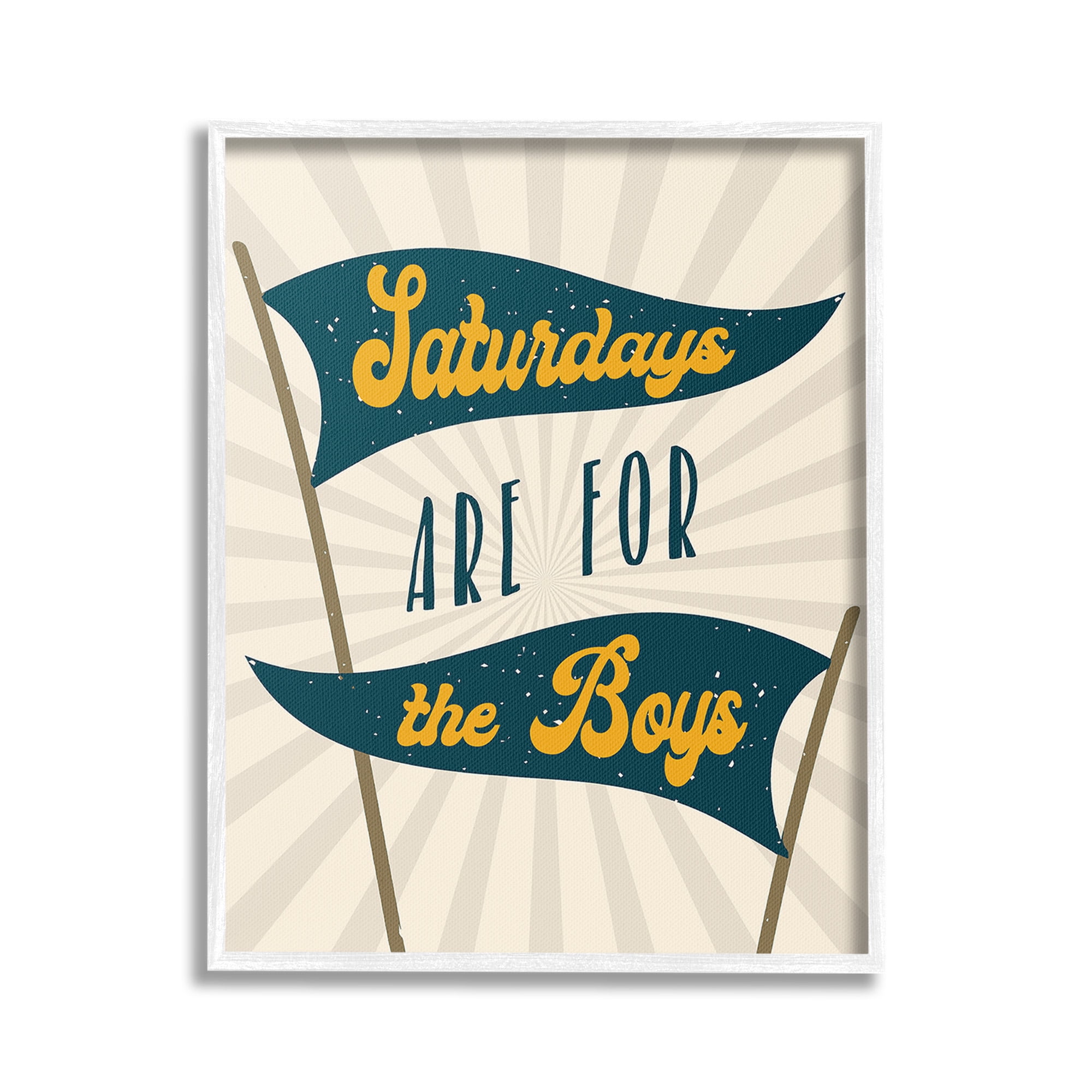 Stupell Industries Saturdays For Boys Typography Painting White Framed Art Print Wall Art, 16 x 20