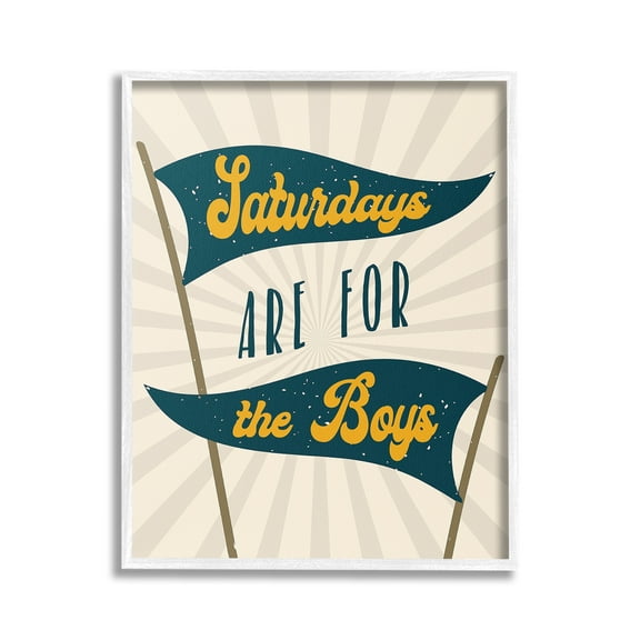Stupell Industries Saturdays For Boys Typography Painting White Framed Art Print Wall Art, 24 x 30