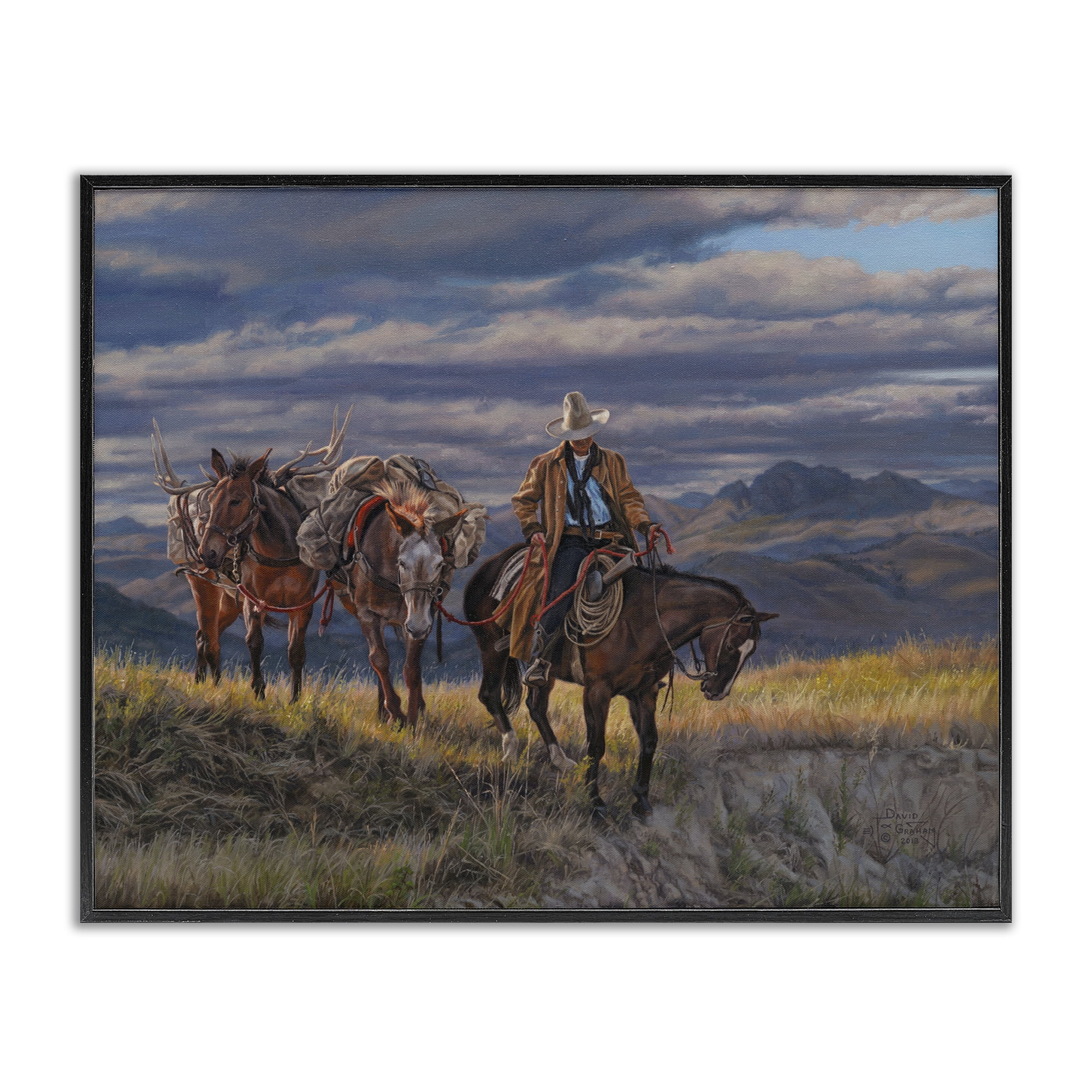Stupell Industries Sauntering Cowboy & Horses Landscape Painting Black Framed Art Print Wall Art, 20 x 16