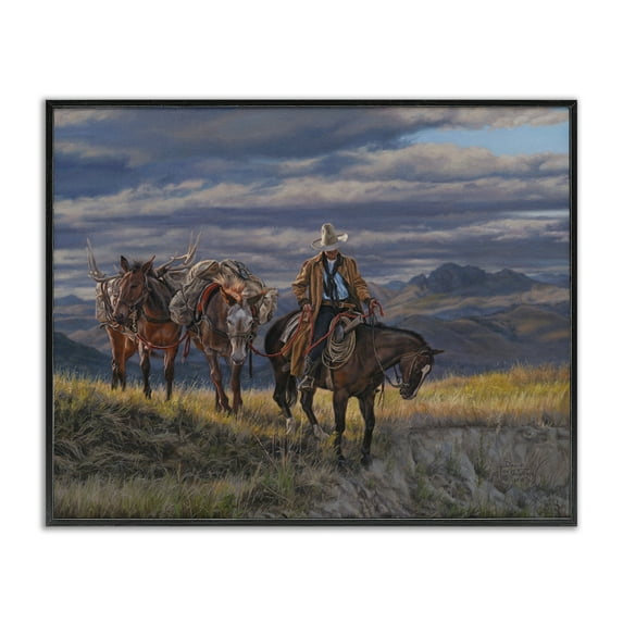 Stupell Industries Sauntering Cowboy & Horses Landscape Painting Black Framed Art Print Wall Art, 30 x 24