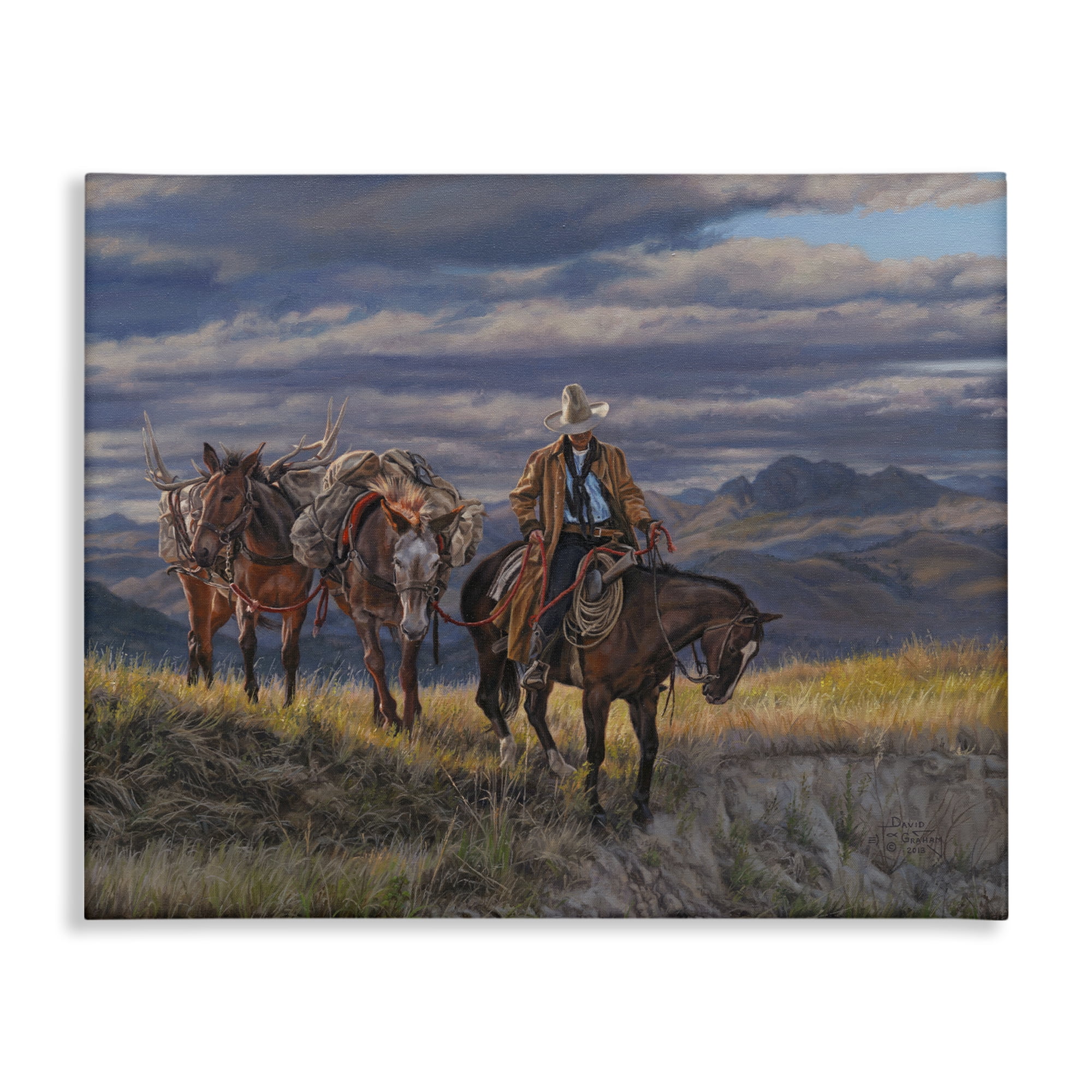 Stupell Industries Sauntering Cowboy & Horses Landscape Painting Gallery Wrapped Canvas Art Print Wall Art, 48 x 36