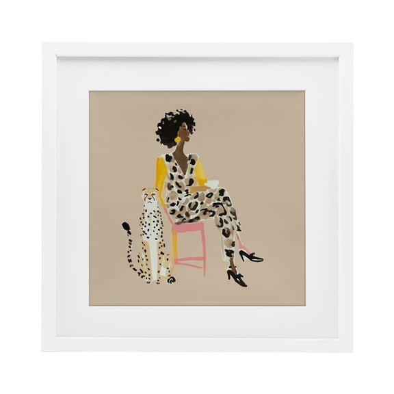 Savage Chic Glam with Leopard White Framed Print Under Glass, 13 x 13, Made In USA