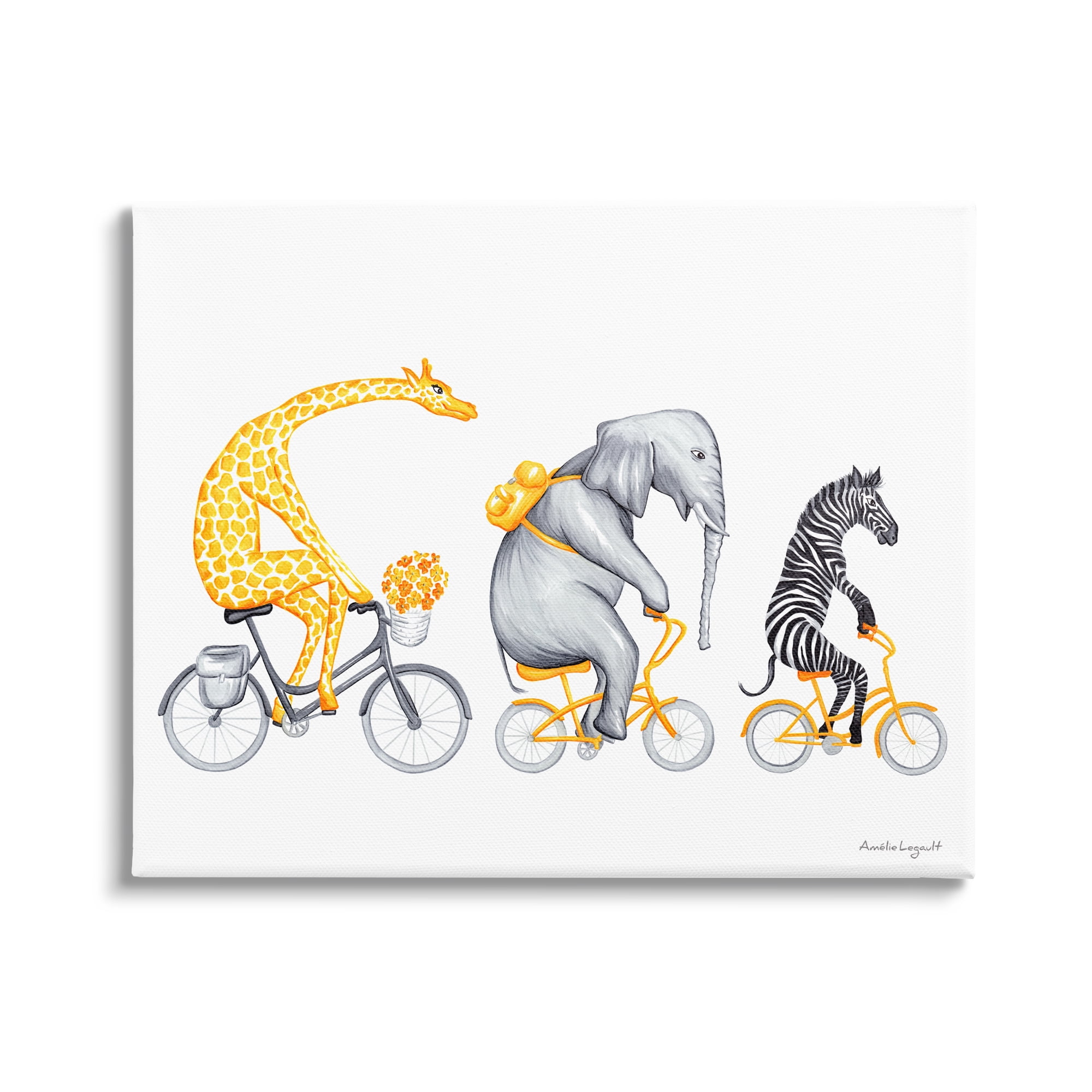 Stupell Industries Savanna Animals Riding Bikes Bicycles Yellow Accent Graphic Art Gallery Wrapped Canvas Print Wall Art, Design by Amelie Legault