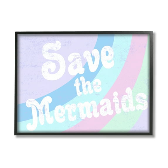 Stupell Industries Save The Mermaids Graphic Art Black Framed Art Print Wall Art, 24x30, by Daphne Polselli