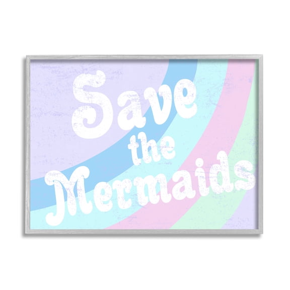 Stupell Industries Save The Mermaids Graphic Art Gray Framed Art Print Wall Art, 16x20, by Daphne Polselli