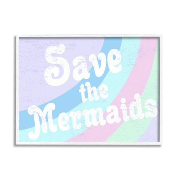 Stupell Industries Save The Mermaids Graphic Art White Framed Art Print Wall Art, 24x30, by Daphne Polselli
