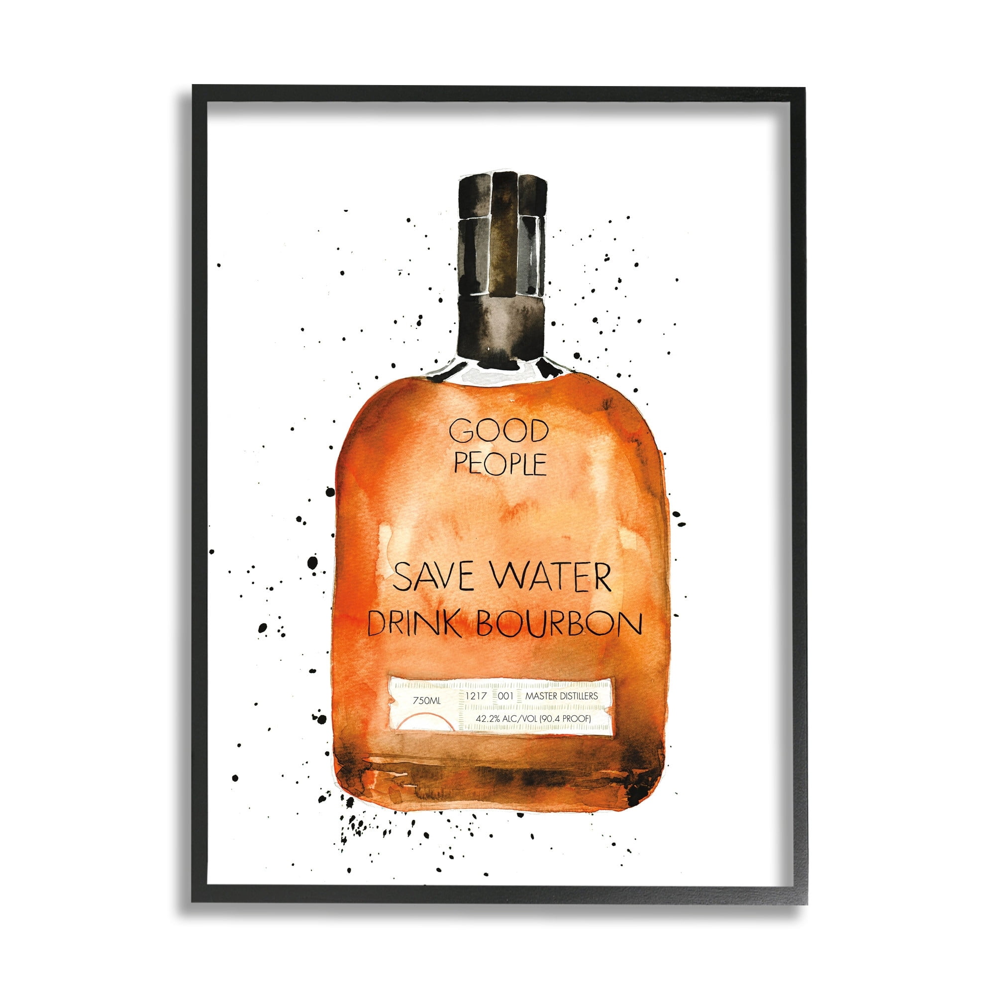 Stupell Industries Save Water Drink Bourbon Quote Common Liquor Bottle Black Framed, 11 x 14, Design by Mercedes Lopez Charro