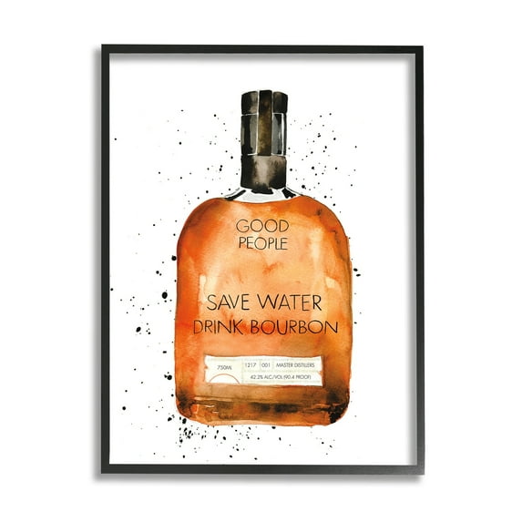 Stupell Industries Save Water Drink Bourbon Quote Common Liquor Bottle Black Framed, 24 x 30, Design by Mercedes Lopez Charro