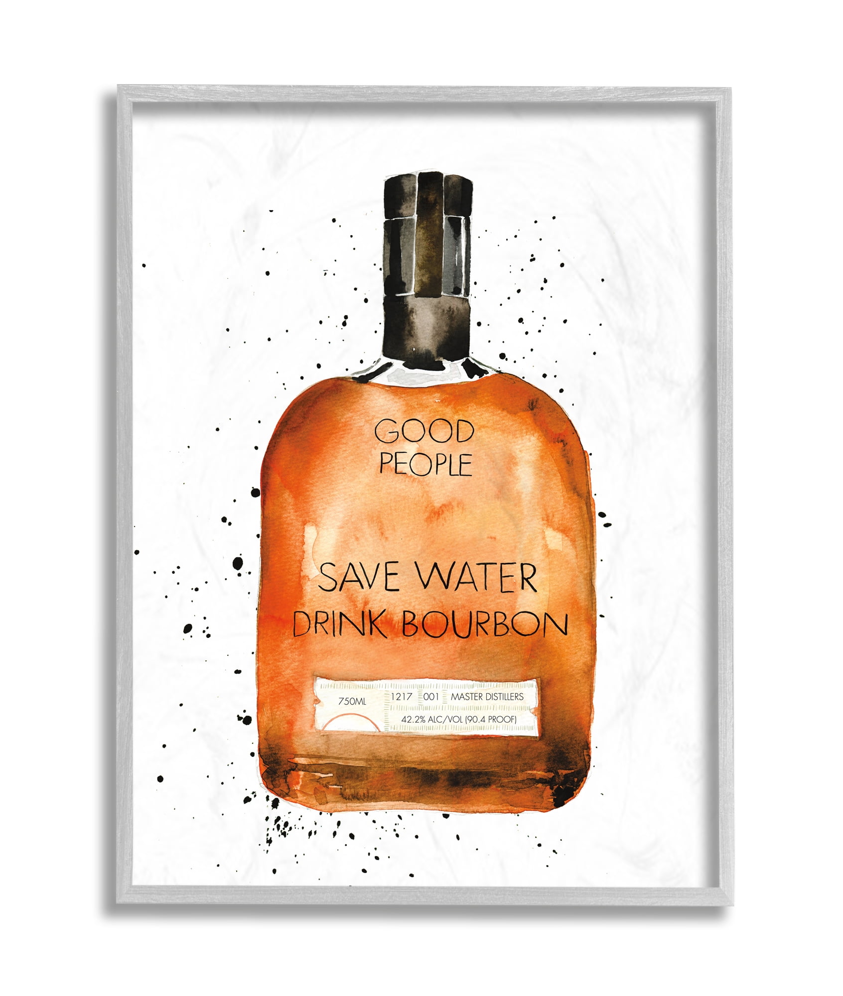 Stupell Industries Save Water Drink Bourbon Quote Common Liquor Bottle Grey Framed, 11 x 14, Design by Mercedes Lopez Charro
