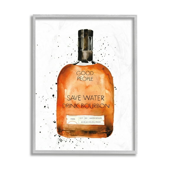 Stupell Industries Save Water Drink Bourbon Quote Common Liquor Bottle Grey Framed, 16 x 20, Design by Mercedes Lopez Charro