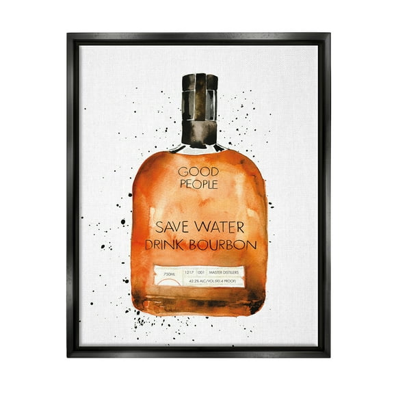 Stupell Industries Save Water Drink Bourbon Quote Common Liquor Bottle Jet Black Framed Floating Canvas Wall Art, 24x30, by Mercedes Lopez Charro