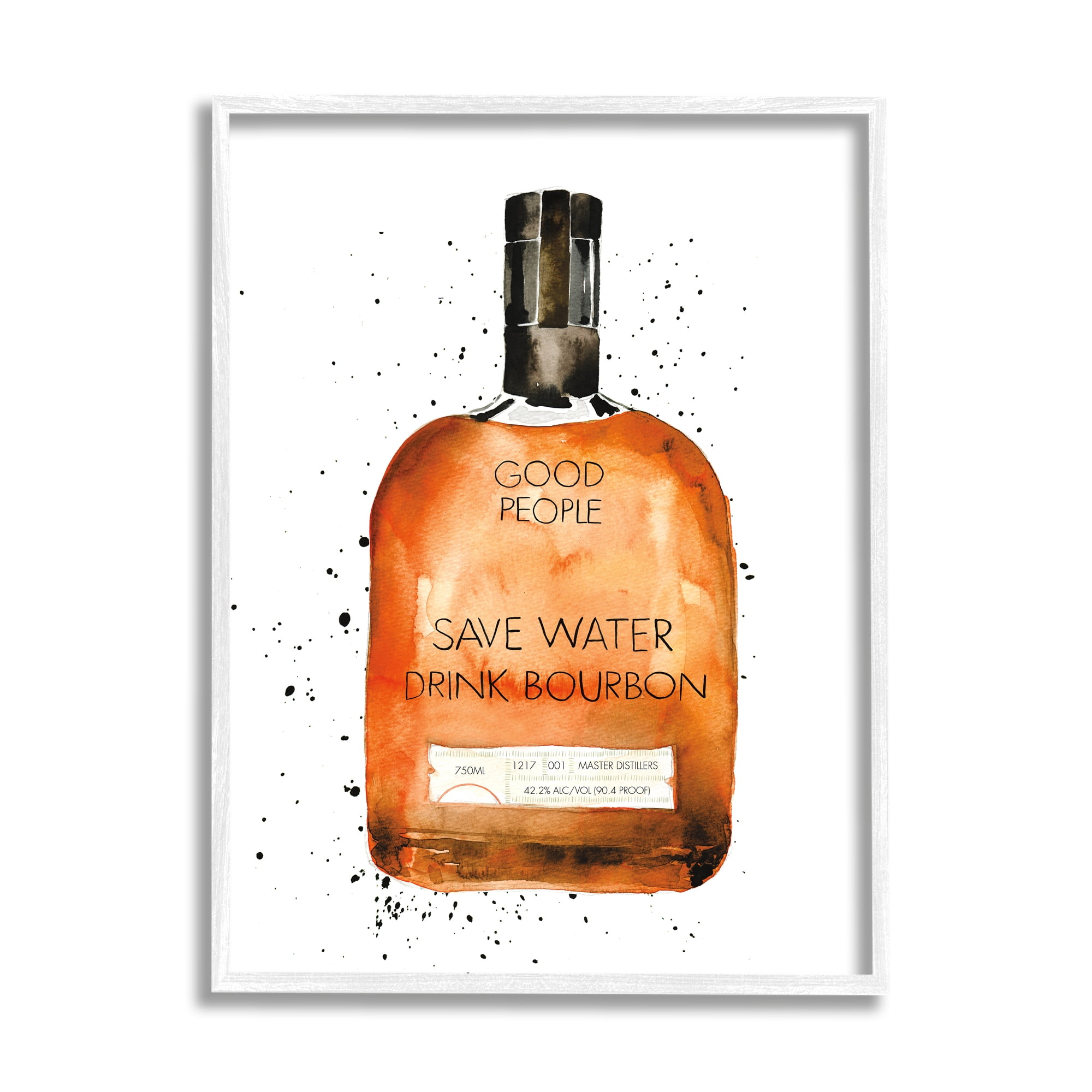 Stupell Industries Save Water Drink Bourbon Quote Common Liquor Bottle Painting Framed Art Print Wall Art, 24x30, By Mercedes Lopez Charro