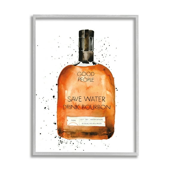 Stupell Industries Save Water Drink Bourbon Quote Common Liquor Bottle Painting Framed Art Print Wall Art, 24x30, By Mercedes Lopez Charro