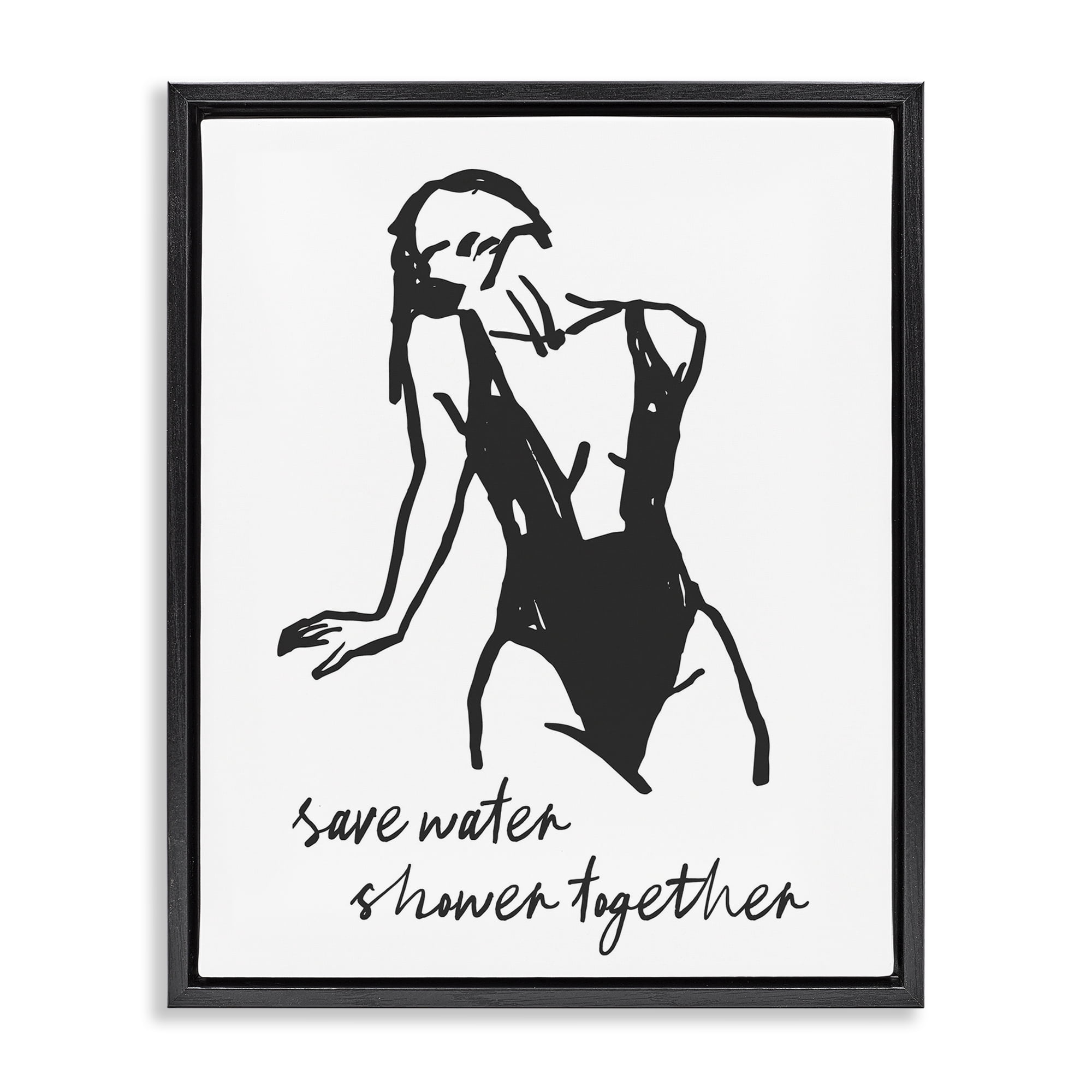 Stupell Industries Save Water Shower Together Black Framed Floater Canvas Wall Art, design by Lettered and Lined