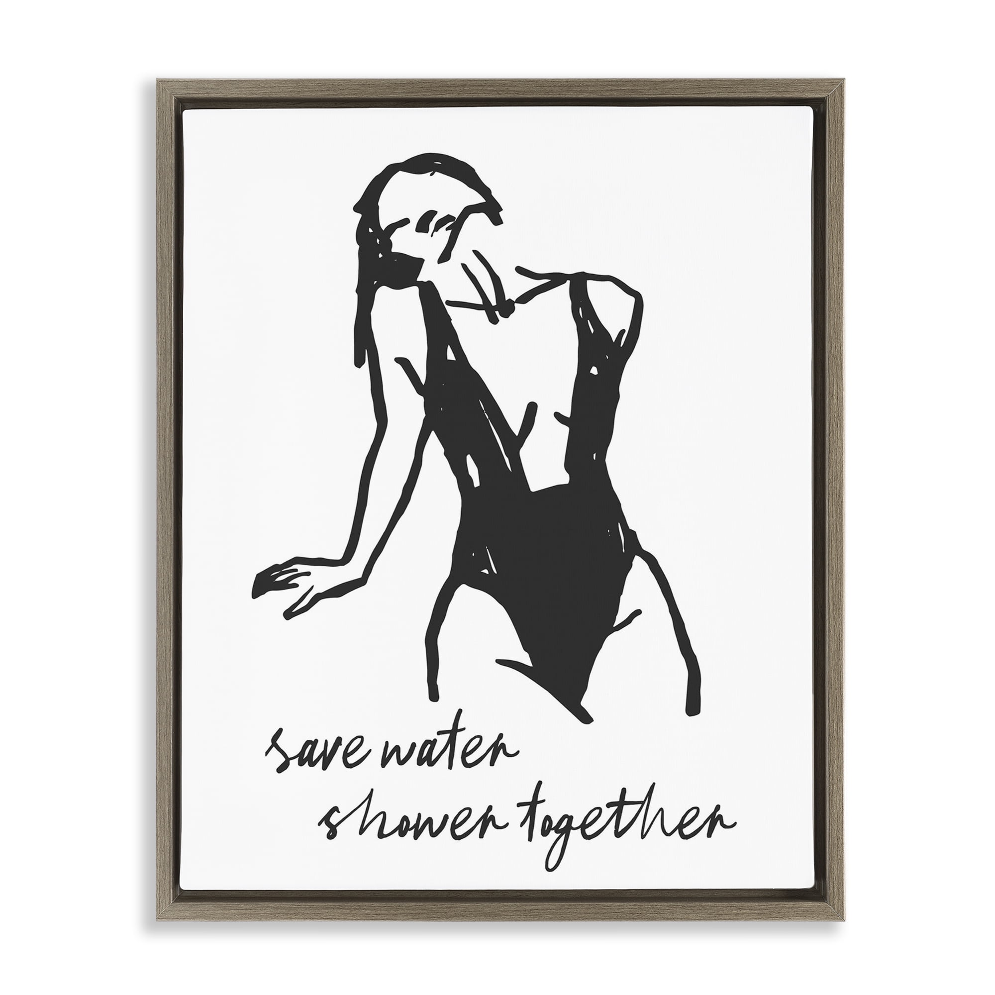 Stupell Industries Save Water Shower Together Brown Framed Floater Canvas Wall Art, design by Lettered and Lined
