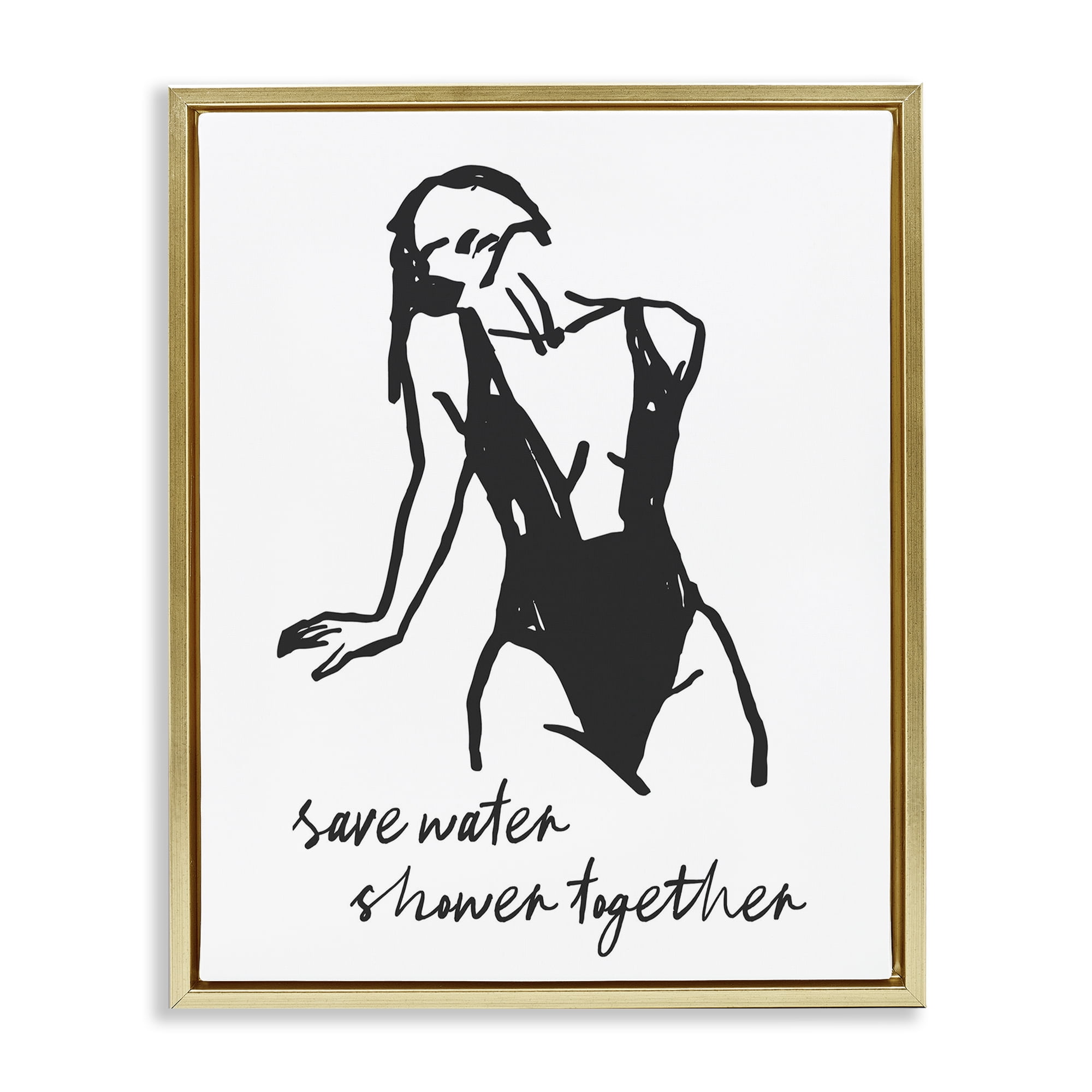Stupell Industries Save Water Shower Together Gold Framed Floater Canvas Wall Art, design by Lettered and Lined
