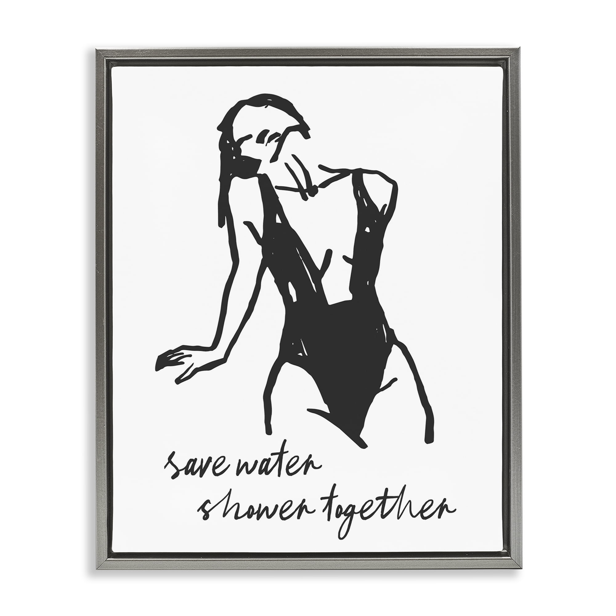 Stupell Industries Save Water Shower Together Gray Framed Floater Canvas Wall Art, design by Lettered and Lined
