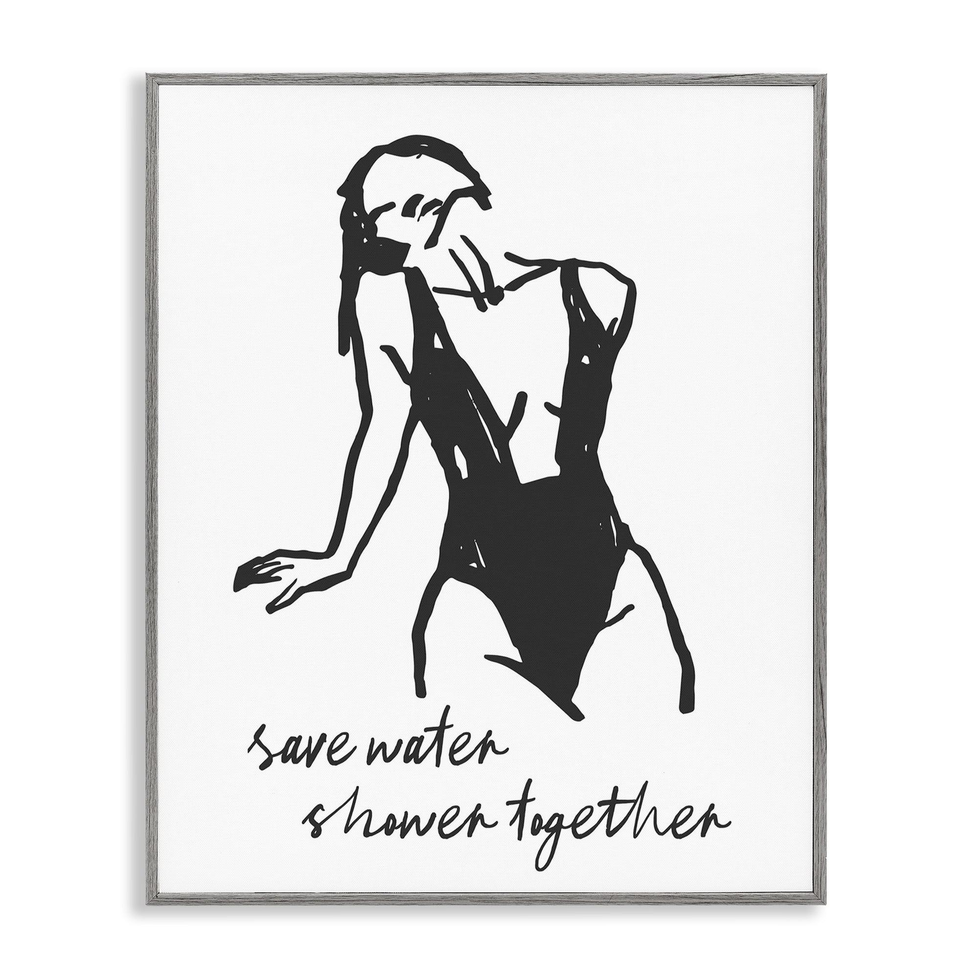 Stupell Industries Save Water Shower Together Gray Framed Giclee Art, design by Lettered and Lined