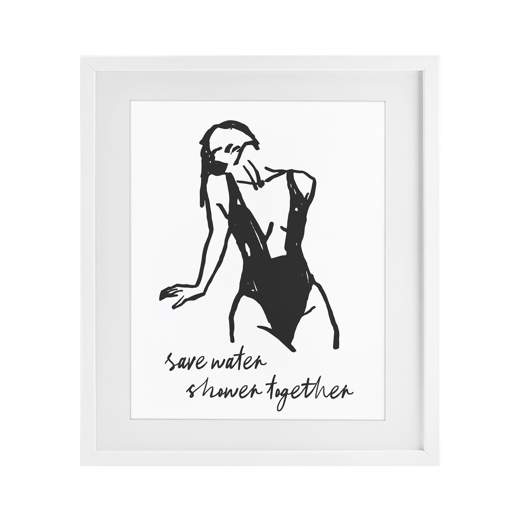 Stupell Industries Save Water Shower Together White Framed Print Under Glass, design by Lettered and Lined