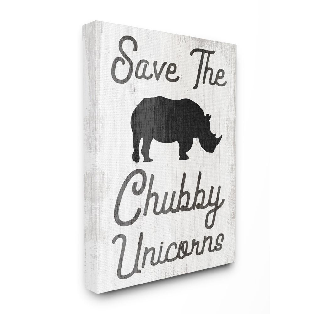 Stupell Industries Save the Chubby Unicorns Rhino Animal Humor Canvas Wall Art Design by Daphne Polselli