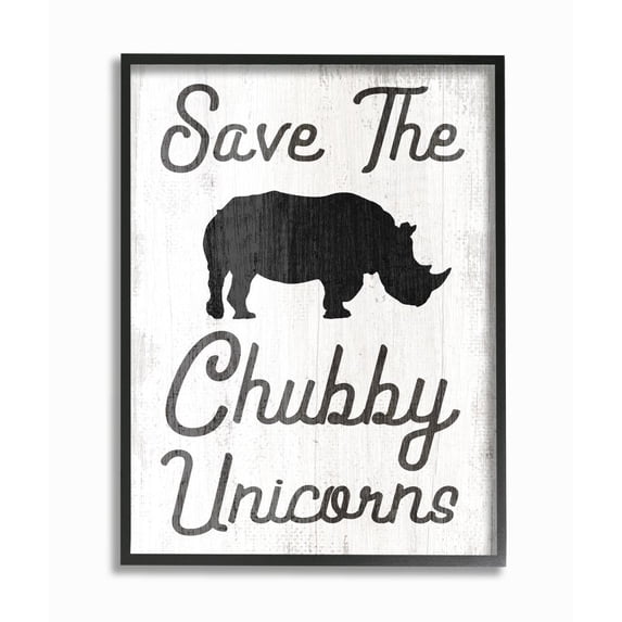 Stupell Industries Save the Chubby Unicorns Rhino Animal Humor Framed Wall Art Design by Daphne Polselli, 16" x 20", Black Framed