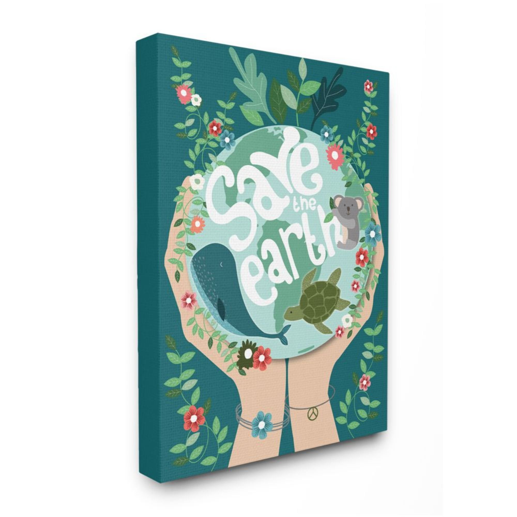Stupell Industries Save the Earth Quote Whale Turtle Koala Animals Design by Hannah Heemsbergen, 16" x 20"