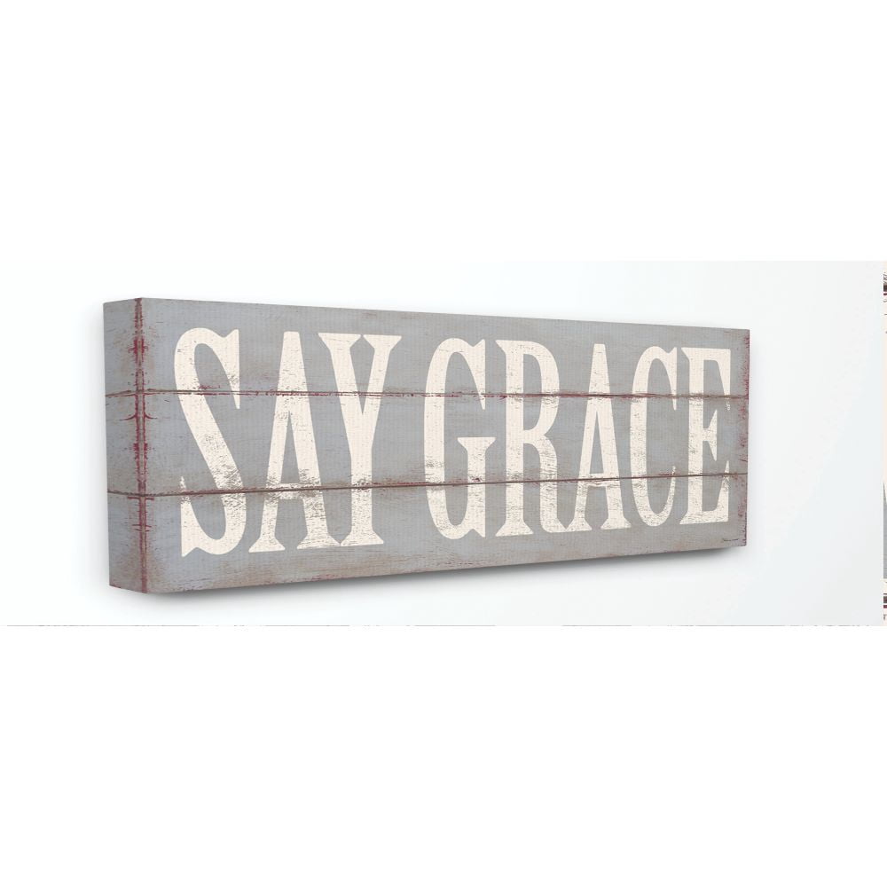 Stupell Industries Say Grace Neutral Wood Textured Word Design Canvas ...