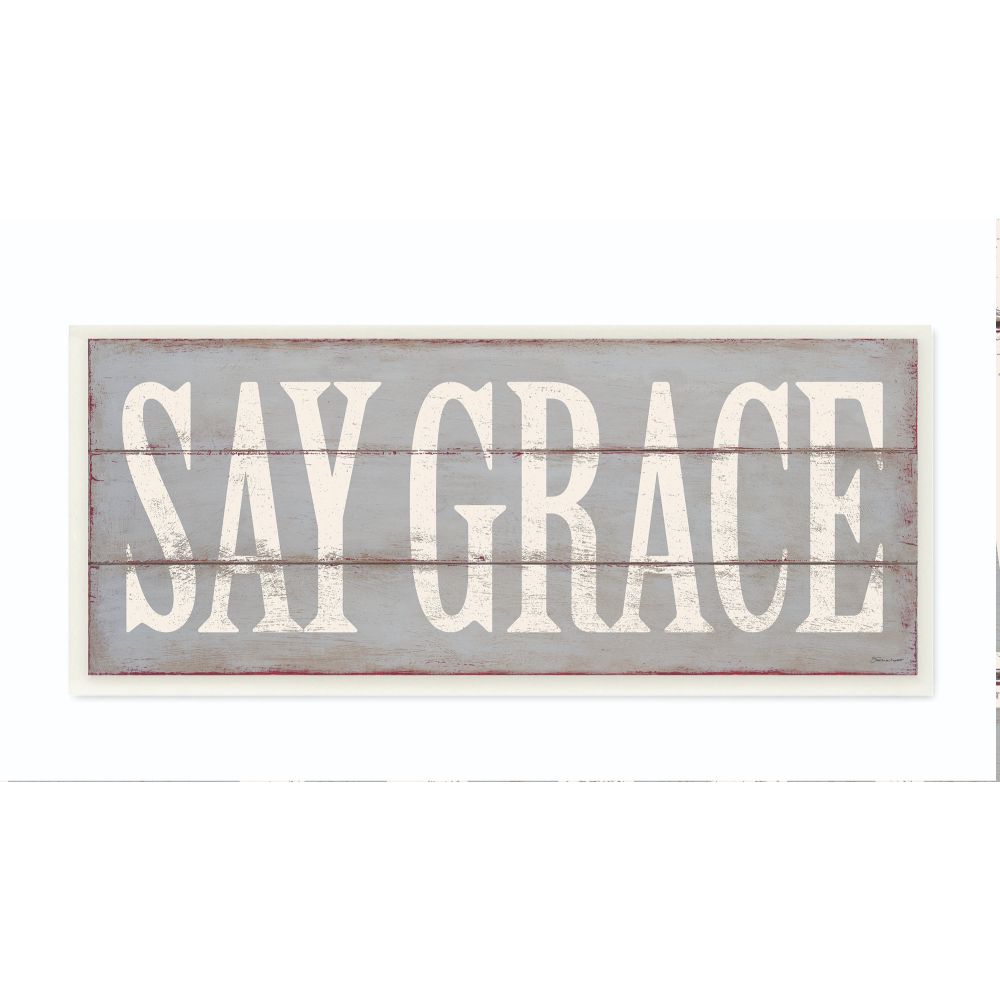 Stupell Industries Say Grace Neutral Wood Textured Word Design Wall Plaque Art by Stephanie Workman Marrott