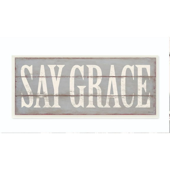 Stupell Industries Say Grace Neutral Wood Textured Word Design Wall Plaque Art by Stephanie Workman Marrott