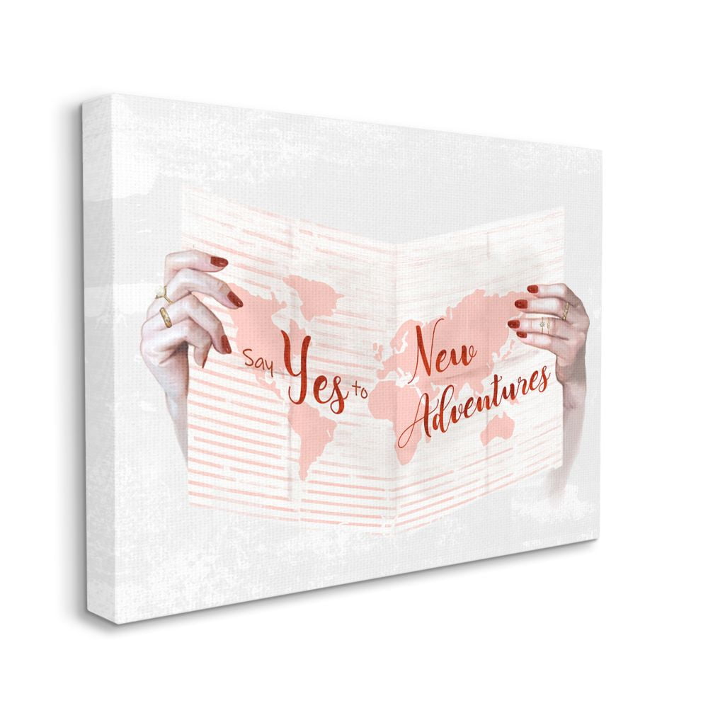 Stupell Industries Say Yes to New Adventures Red Text Travel Sentiments Canvas Wall Art Design by Ziwei Li, 30" x 40"