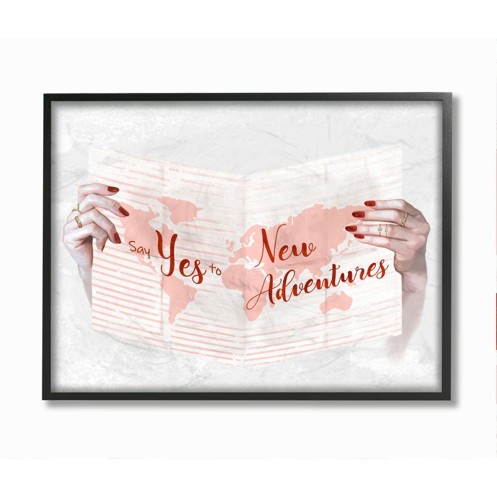 Stupell Industries Say Yes to New Adventures Red Text Travel Sentiments Framed Wall Art Design by Ziwei Li, 24" x 30", Black Framed