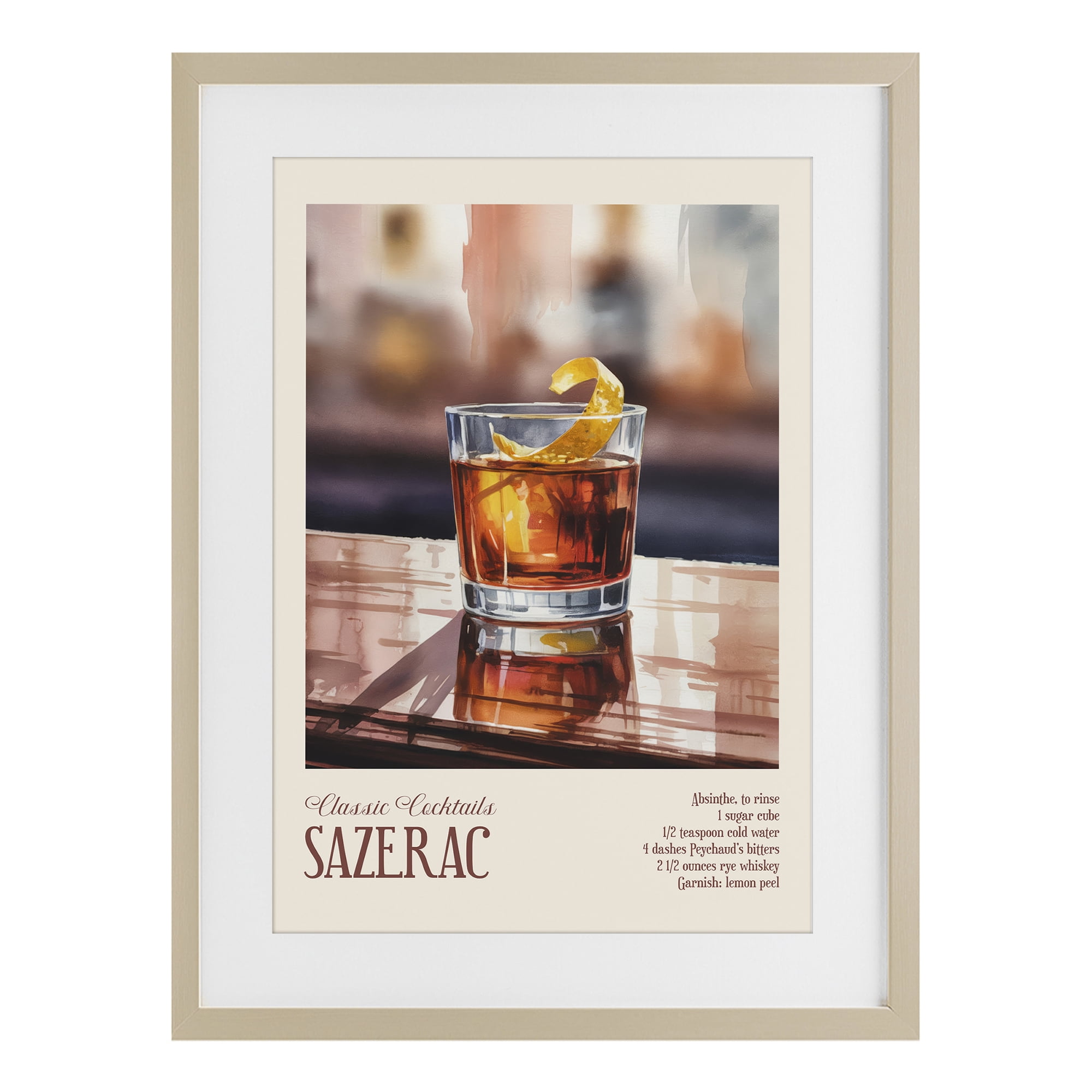 Stupell Industries Sazerac on Reflective Surface Birch Framed Print Under Glass, design by Andreas Magnusson