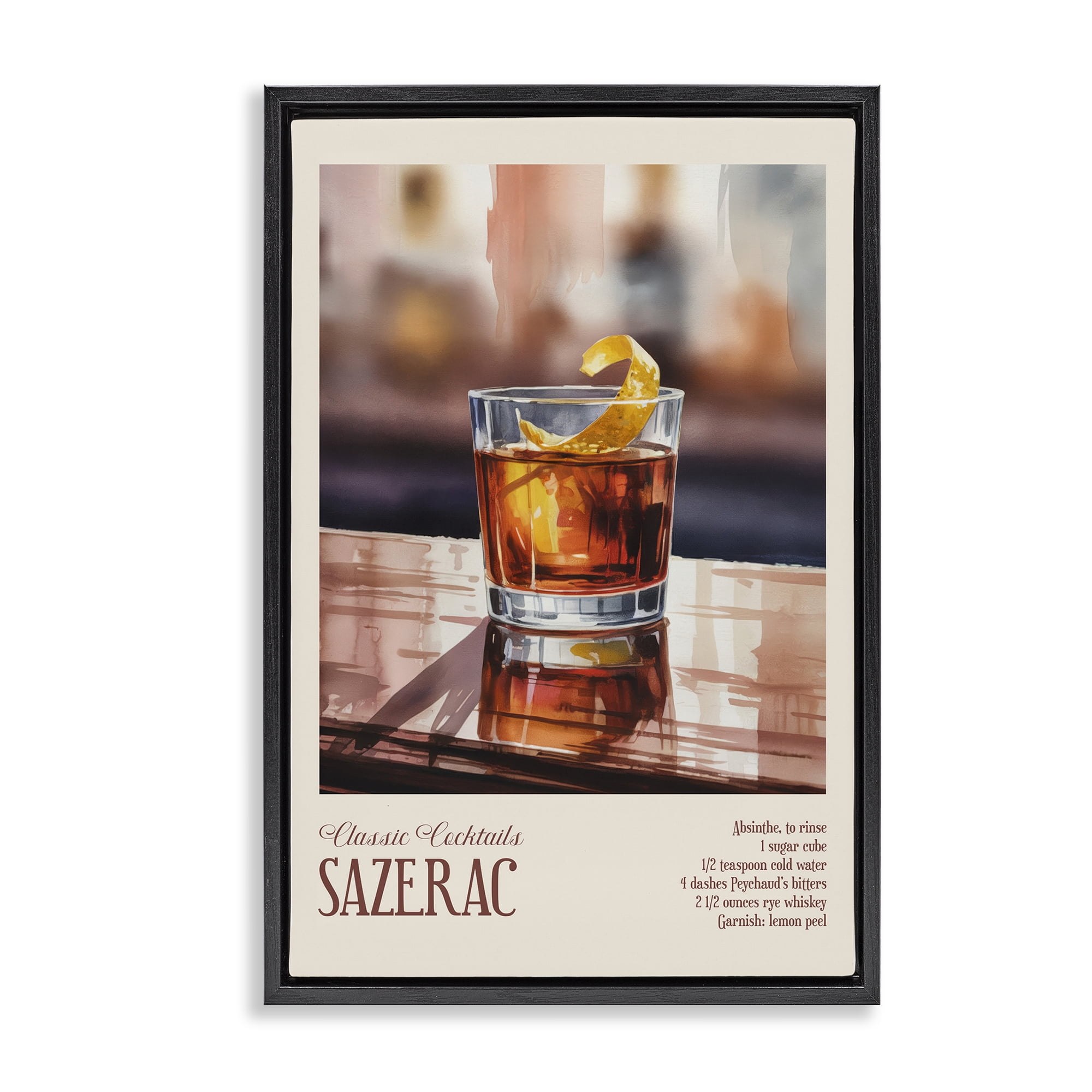 Stupell Industries Sazerac on Reflective Surface Black Framed Floater Canvas Wall Art, design by Andreas Magnusson