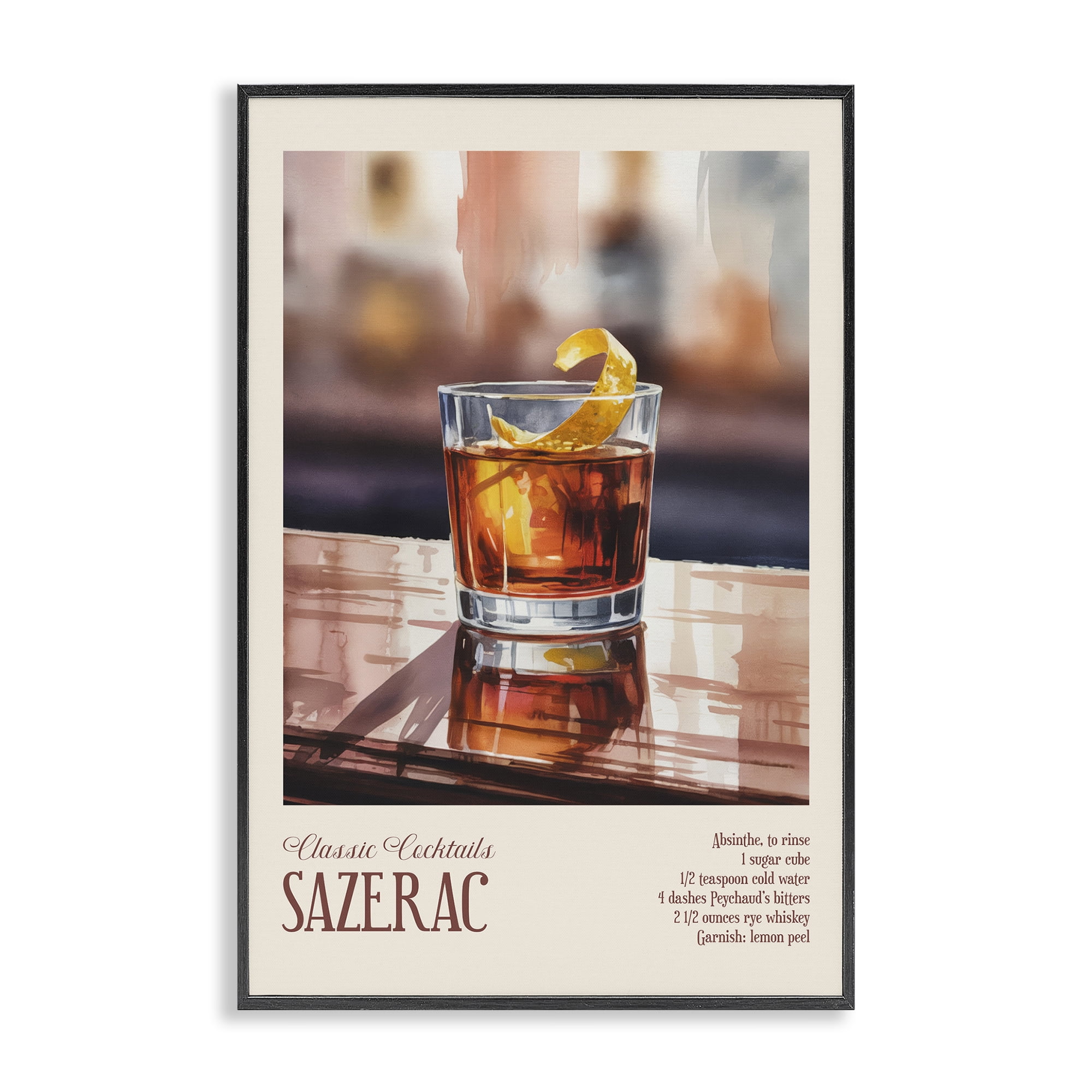 Stupell Industries Sazerac on Reflective Surface Black Framed Giclee Art, design by Andreas Magnusson