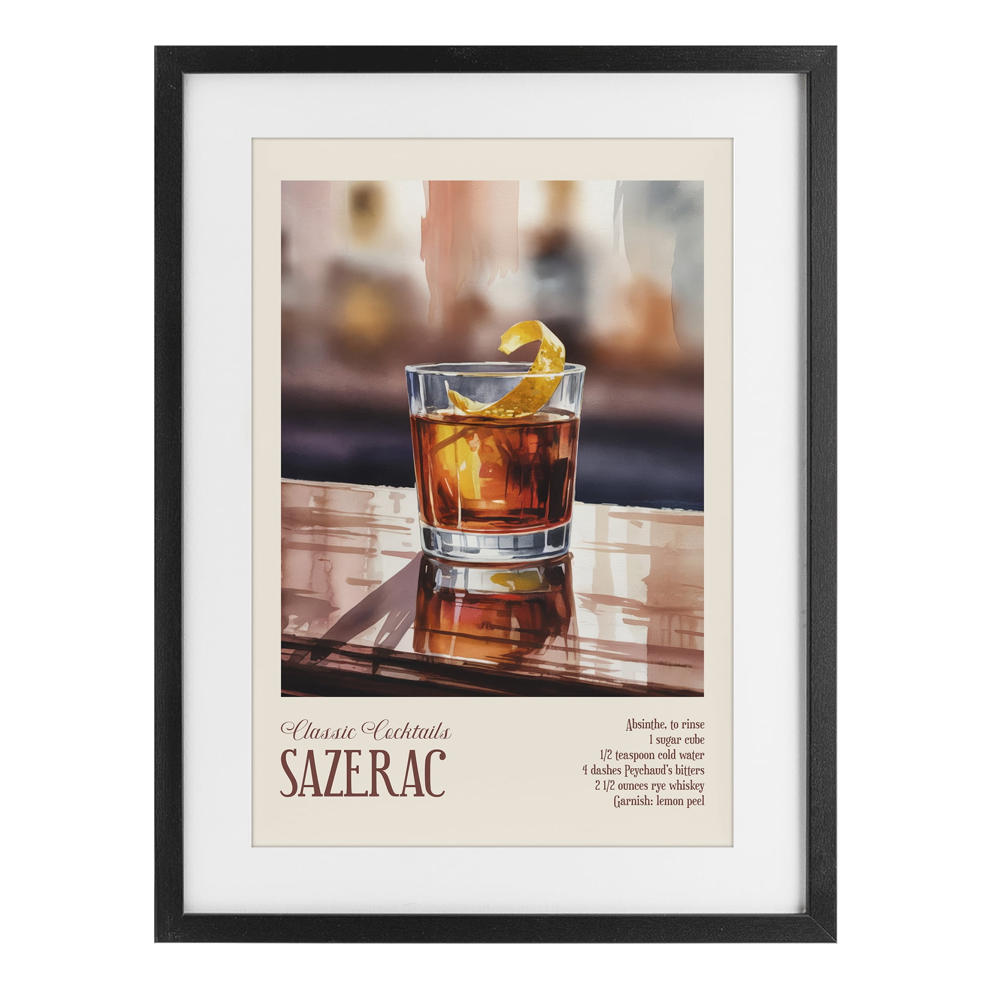Stupell Industries Sazerac on Reflective Surface Black Framed Print Under Glass, design by Andreas Magnusson