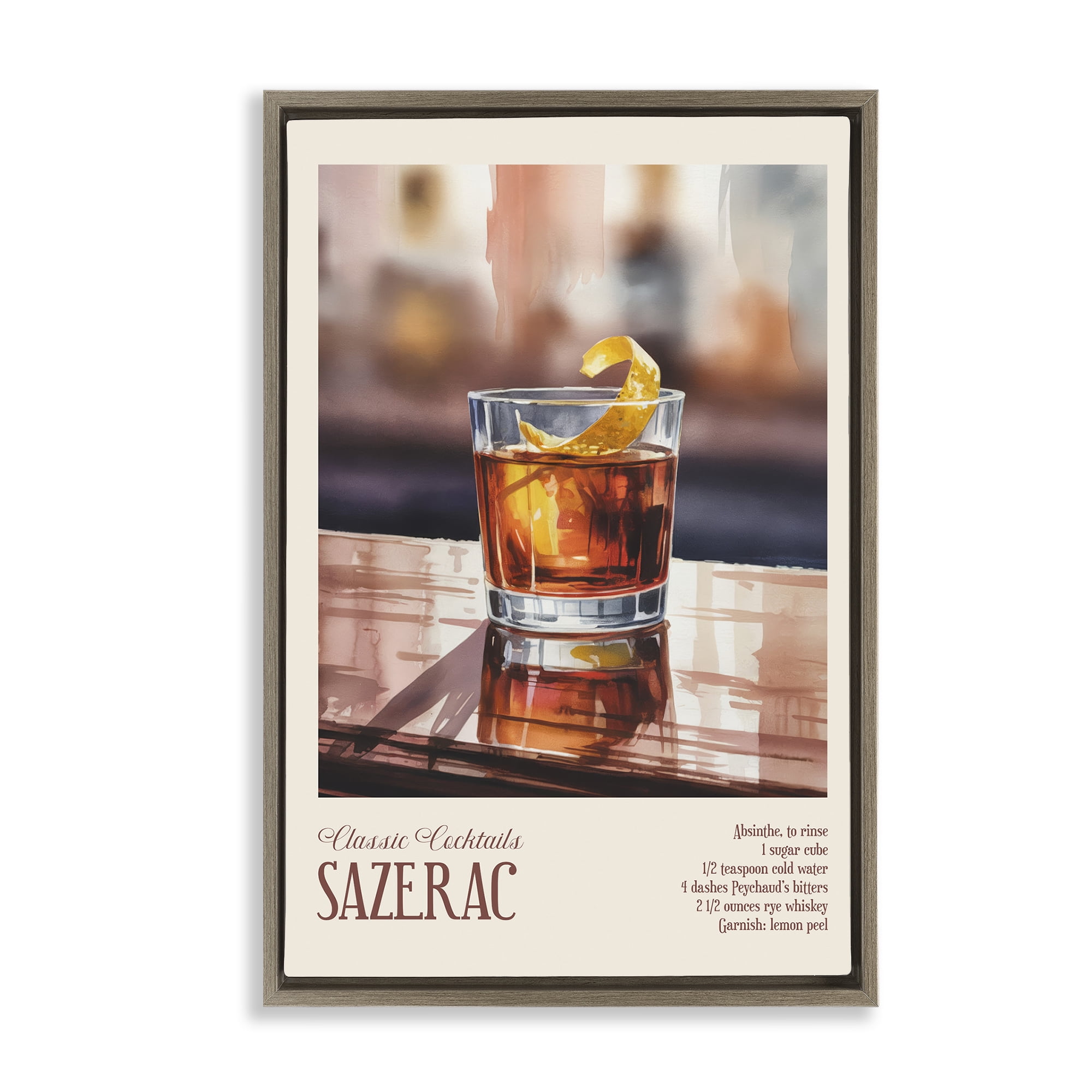 Stupell Industries Sazerac on Reflective Surface Brown Framed Floater Canvas Wall Art, design by Andreas Magnusson