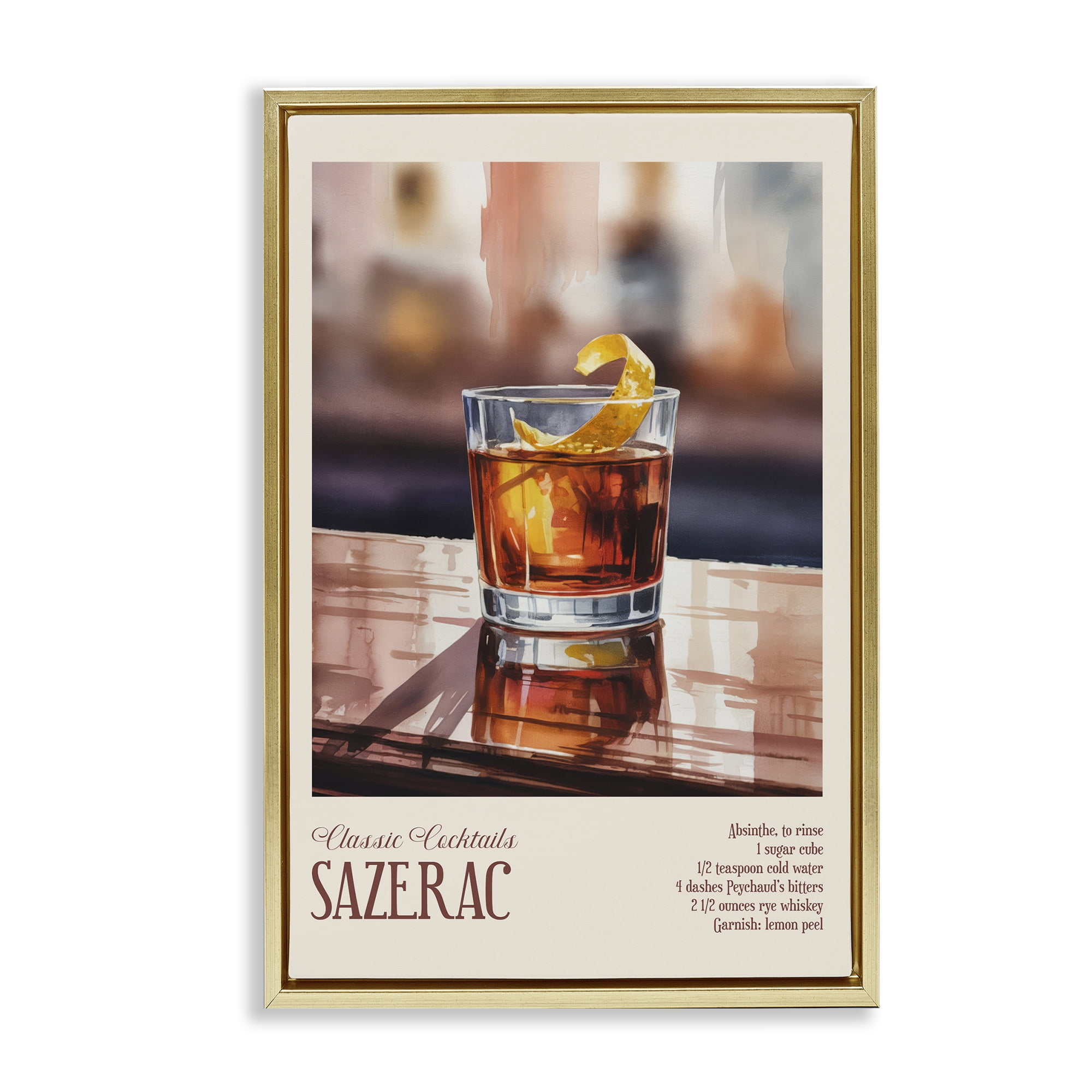 Stupell Industries Sazerac on Reflective Surface Gold Framed Floater Canvas Wall Art, design by Andreas Magnusson