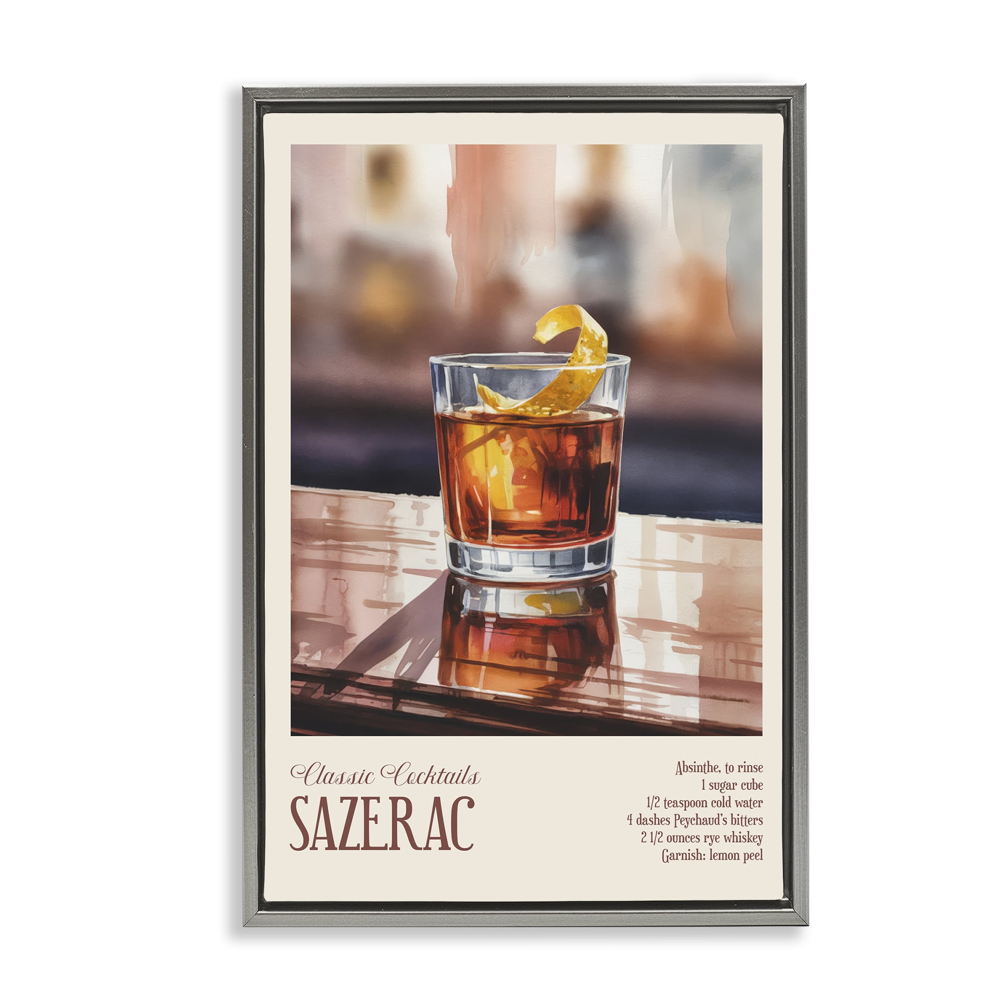 Stupell Industries Sazerac on Reflective Surface Gray Framed Floater Canvas Wall Art, design by Andreas Magnusson